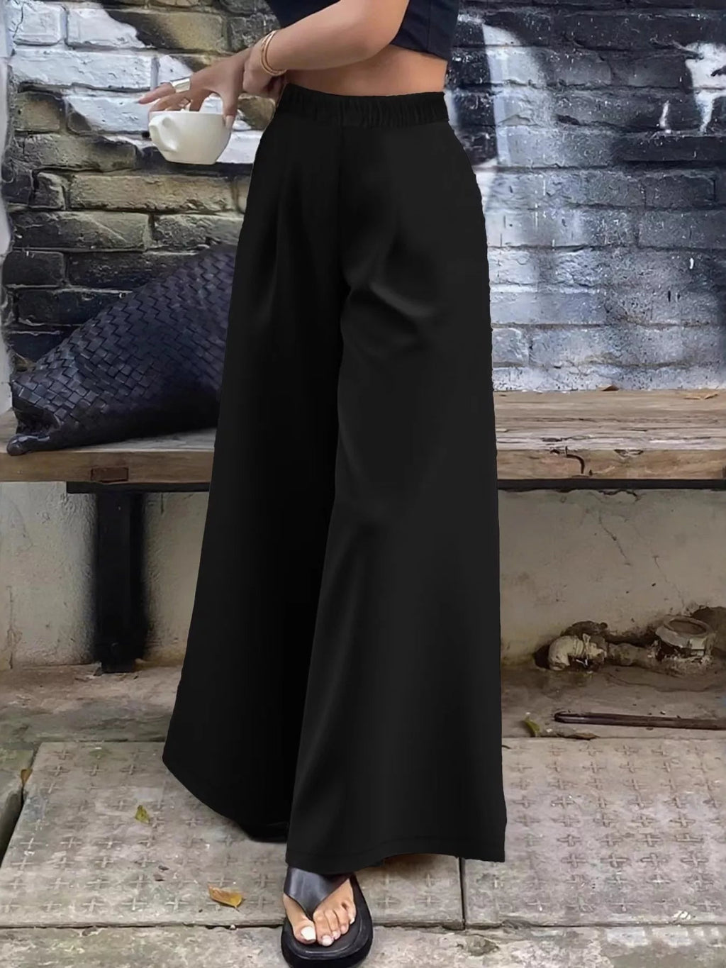 Plus Size Elastic Waist Wide Leg Pants - Crowned Energy CO.
