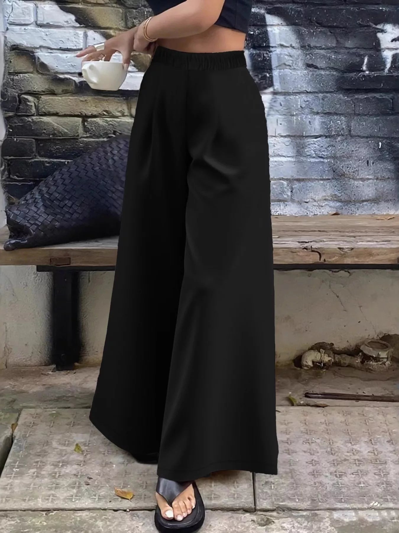 Plus Size Elastic Waist Wide Leg Pants - Crowned Energy CO.