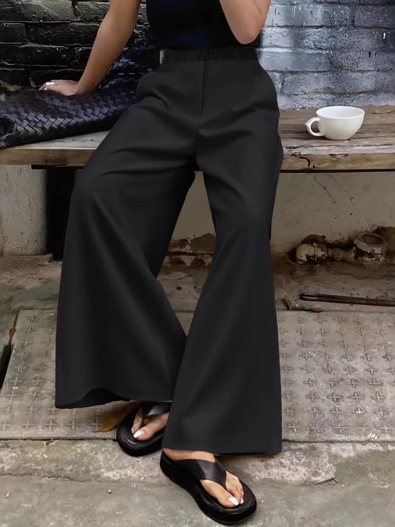 Plus Size Elastic Waist Wide Leg Pants - Crowned Energy CO.