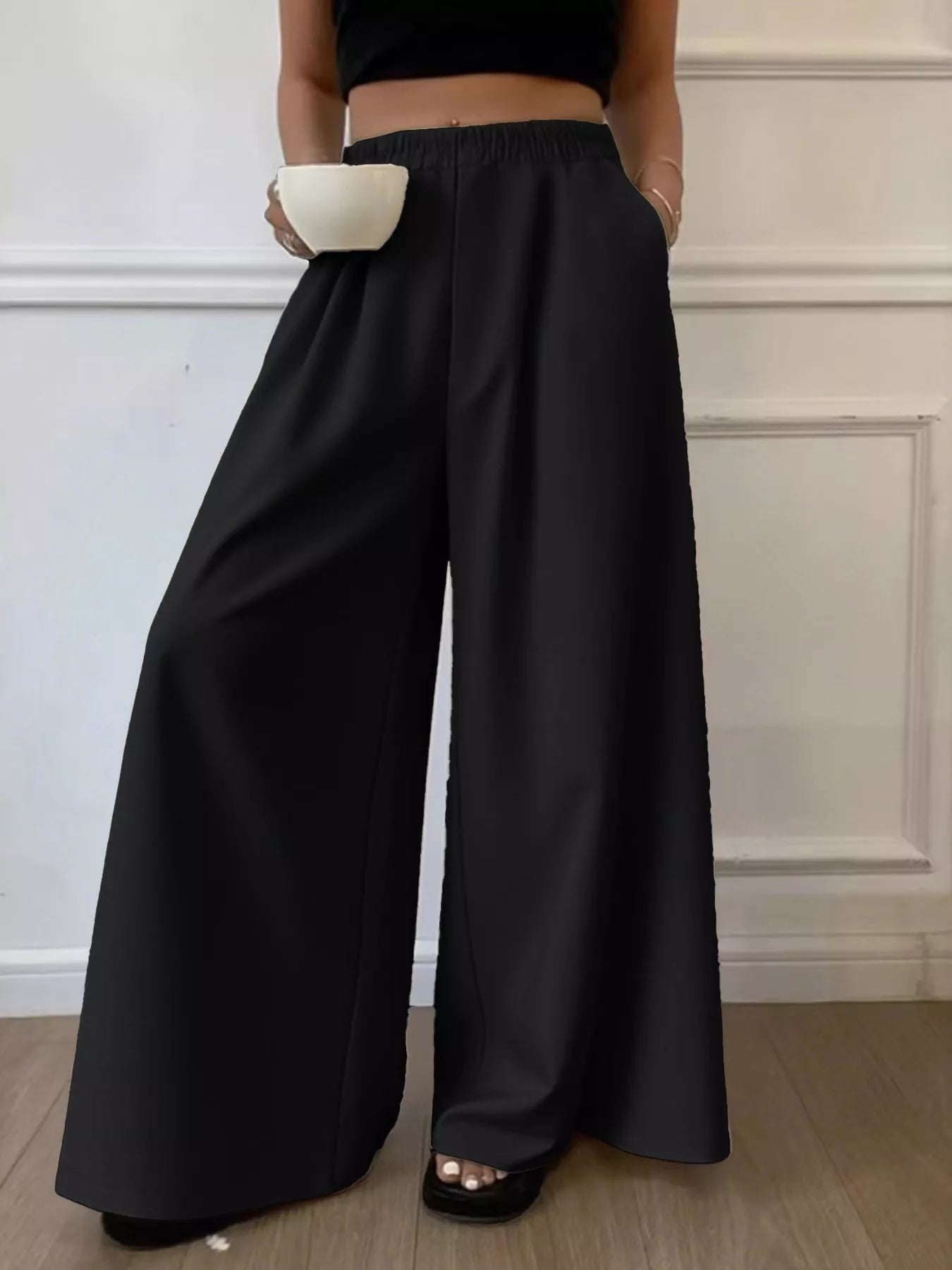 Plus Size Elastic Waist Wide Leg Pants - Crowned Energy CO.