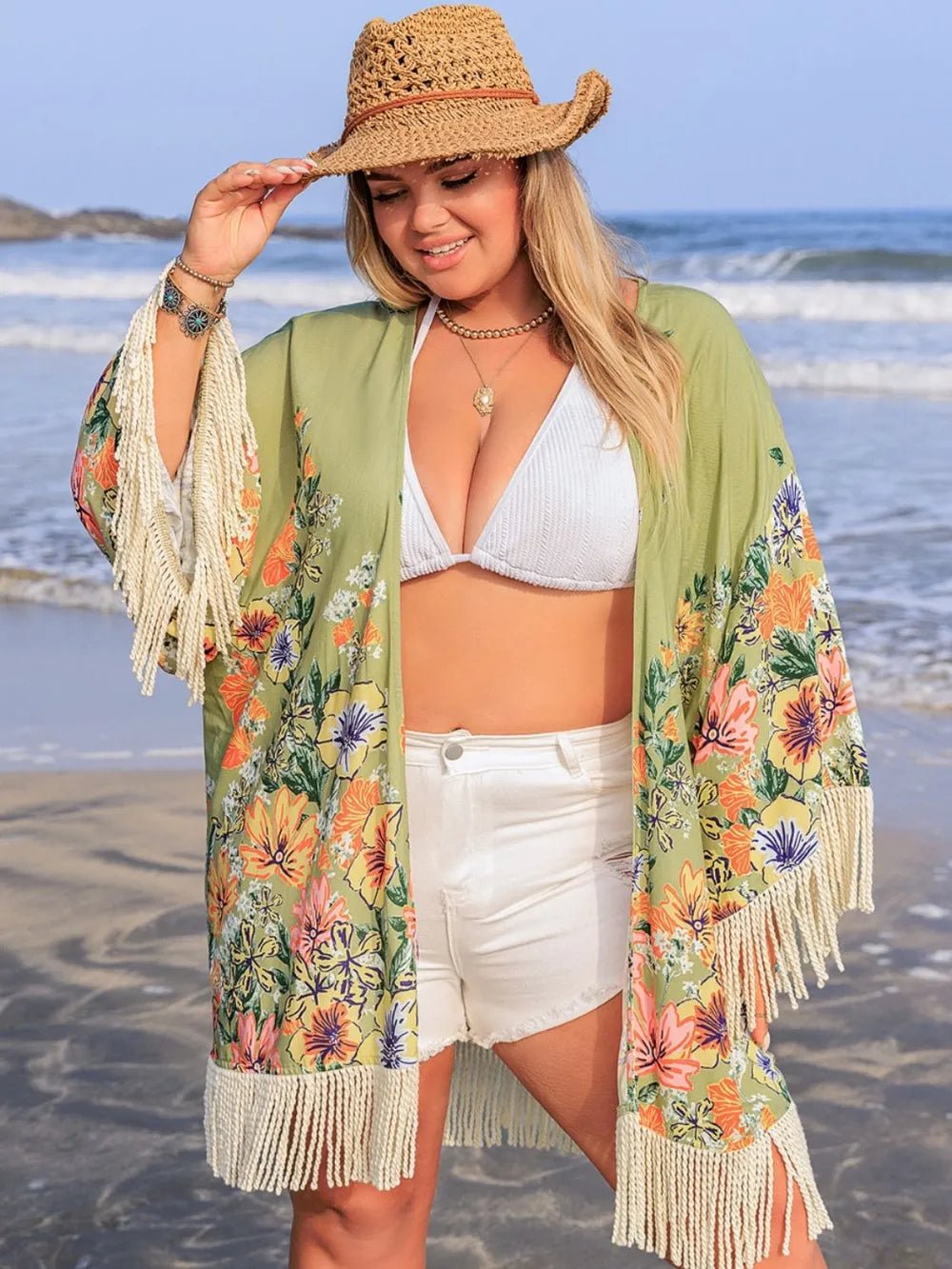 Plus Size Fringe Open Front Cover - Up - Crowned Energy CO.