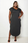 Crowned Energy CO. Black / 1XL CCWHOLESALECLOTHING Plus Size Hidden Pocket Batwing Sleeve V Neck Long Dress