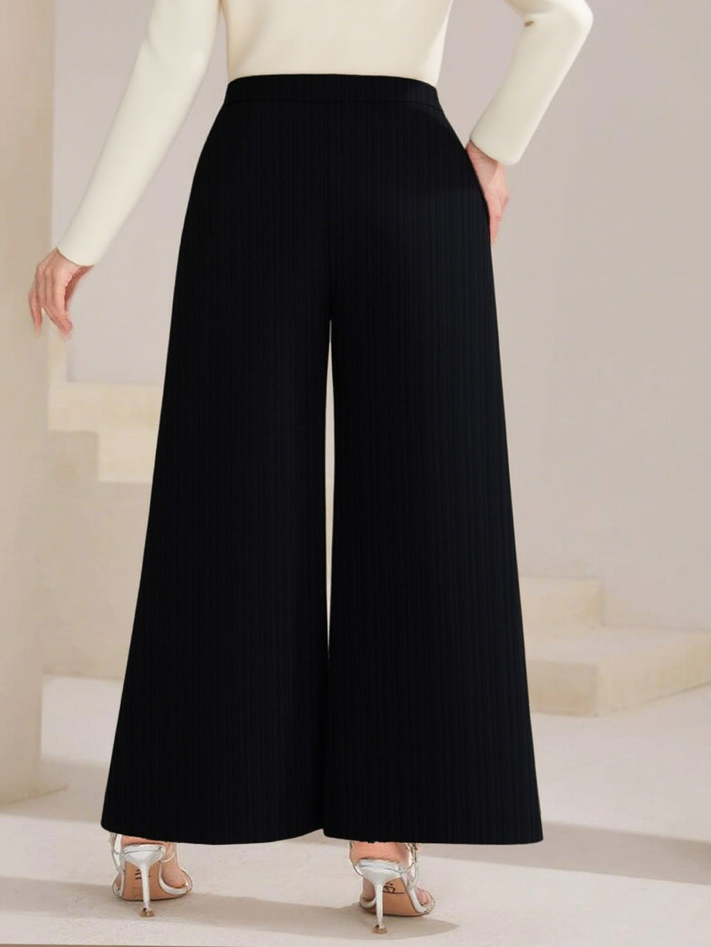 Plus Size High Waist Wide Leg Button Decor Pants - Crowned Energy CO.