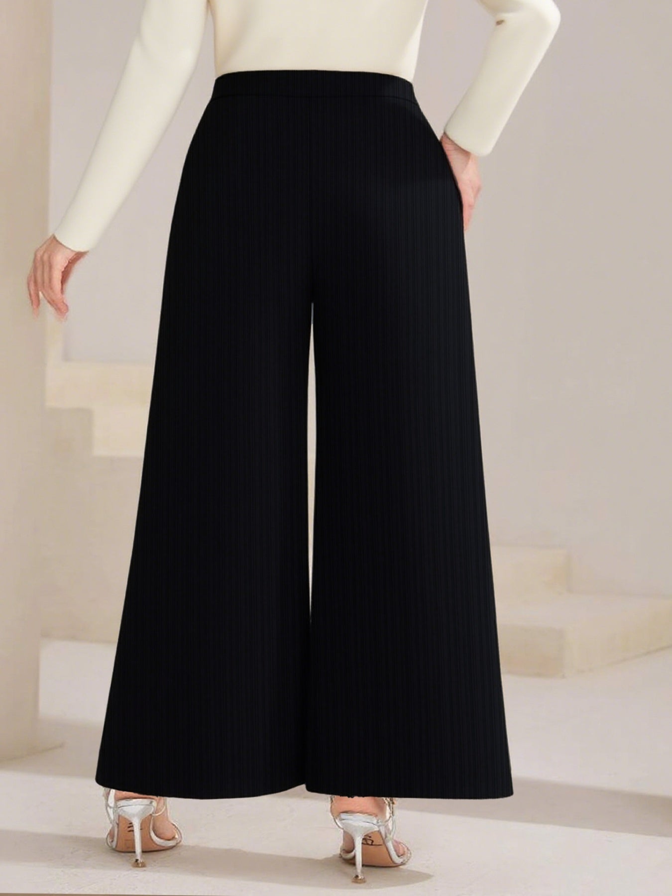 Plus Size High Waist Wide Leg Button Decor Pants - Crowned Energy CO.