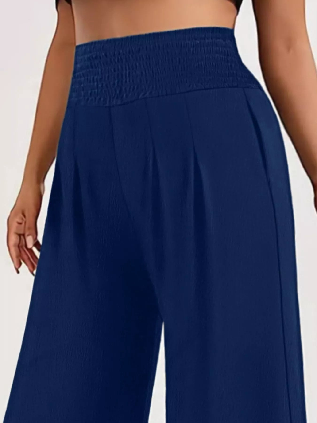 Plus Size High Waist Wide Leg Smocked Waist Pants - Crowned Energy CO.