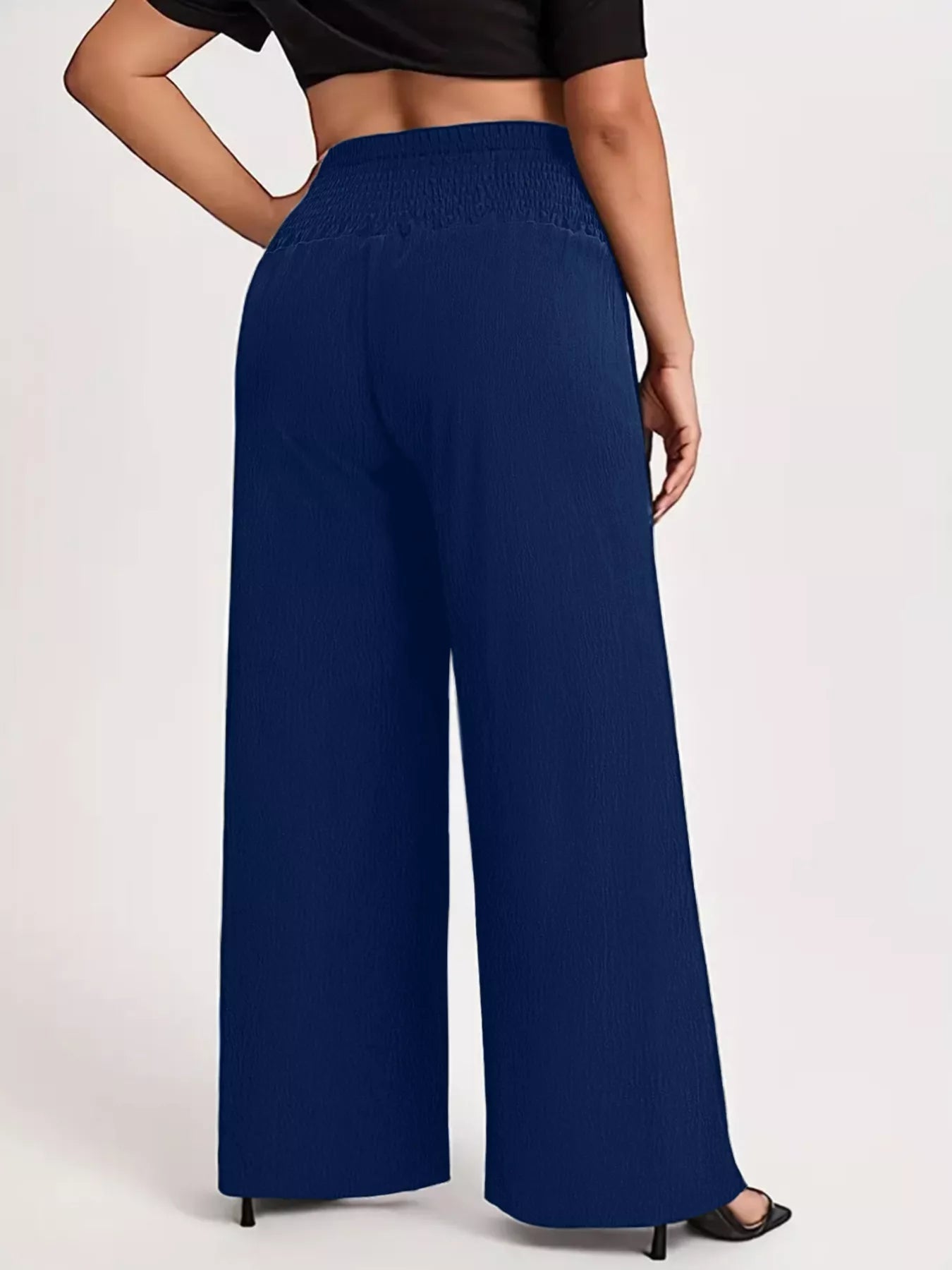 Plus Size High Waist Wide Leg Smocked Waist Pants - Crowned Energy CO.