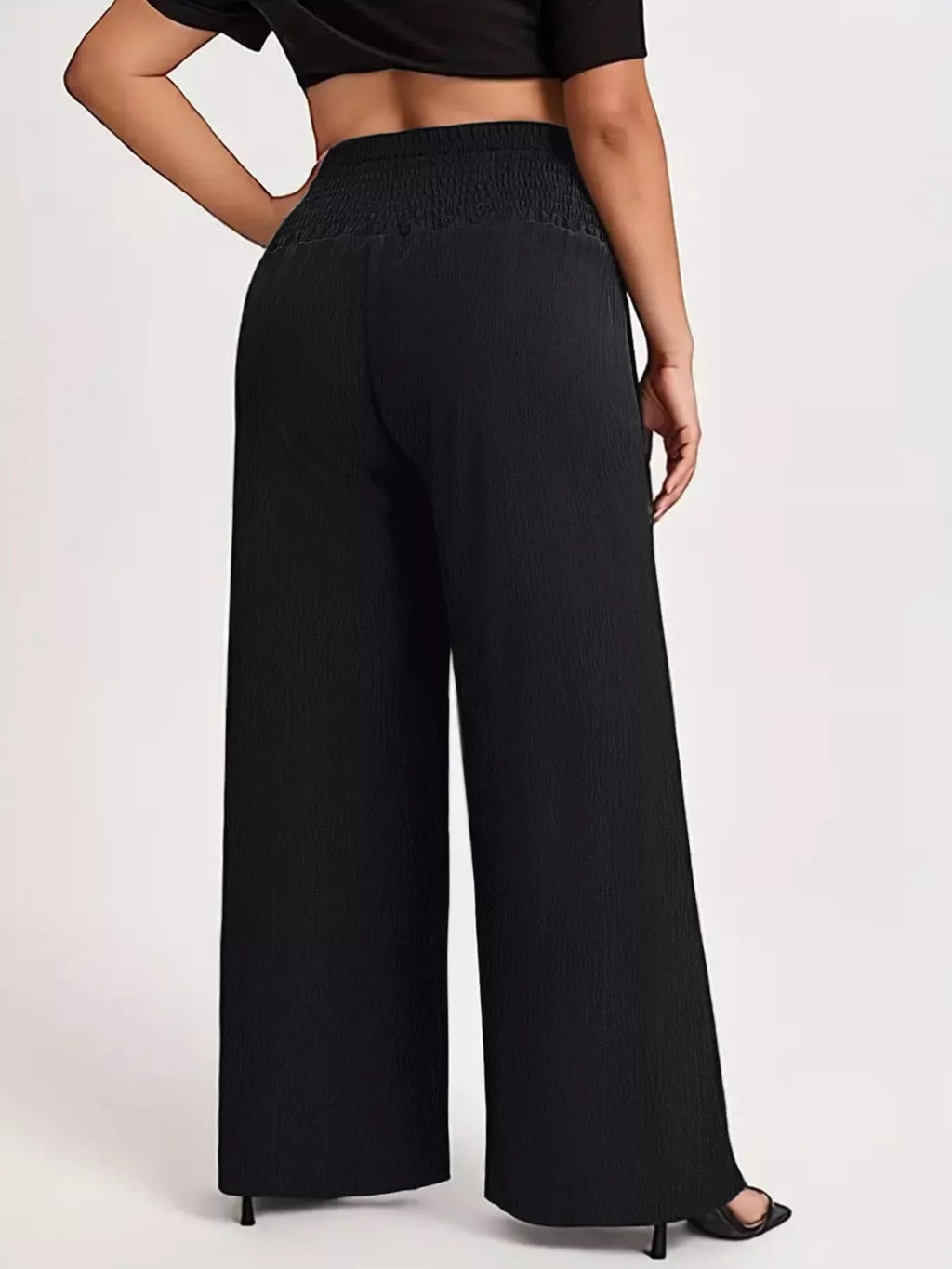 Plus Size High Waist Wide Leg Smocked Waist Pants - Crowned Energy CO.