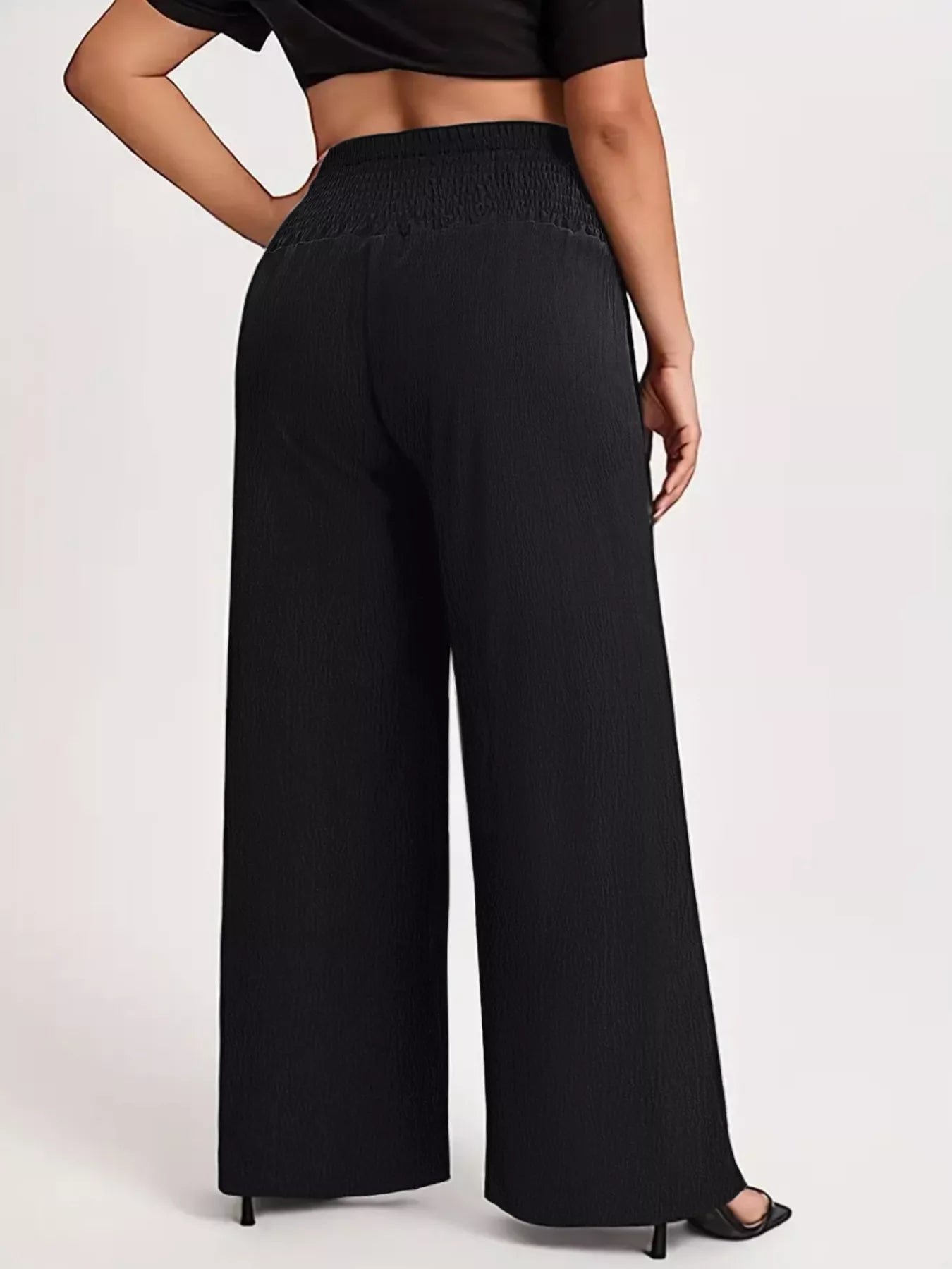 Plus Size High Waist Wide Leg Smocked Waist Pants - Crowned Energy CO.
