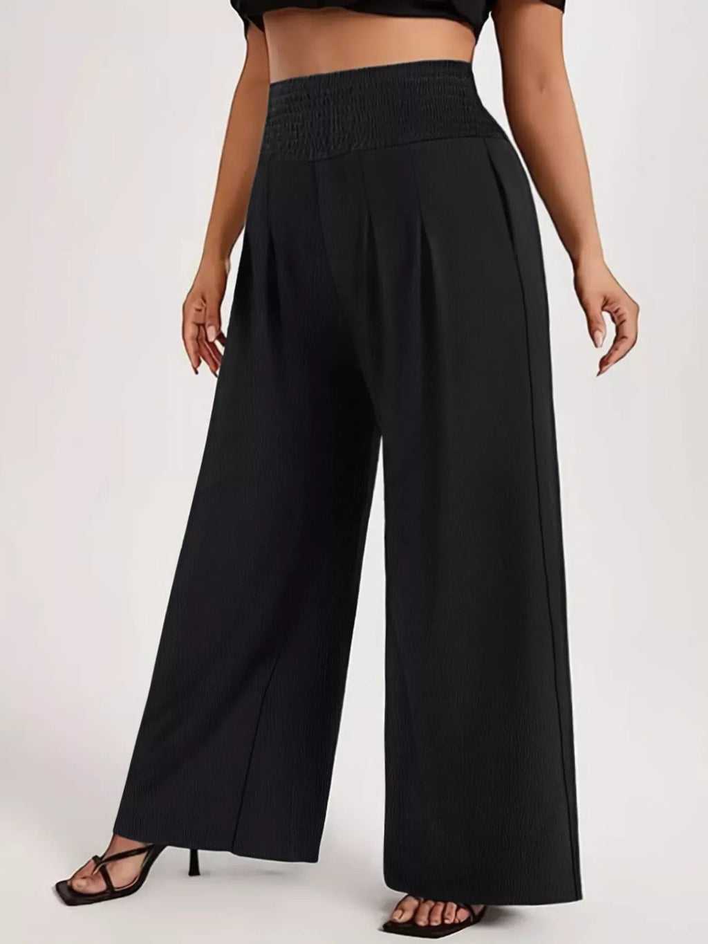 Plus Size High Waist Wide Leg Smocked Waist Pants - Crowned Energy CO.