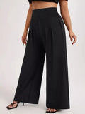 Plus Size High Waist Wide Leg Smocked Waist Pants - Crowned Energy CO.
