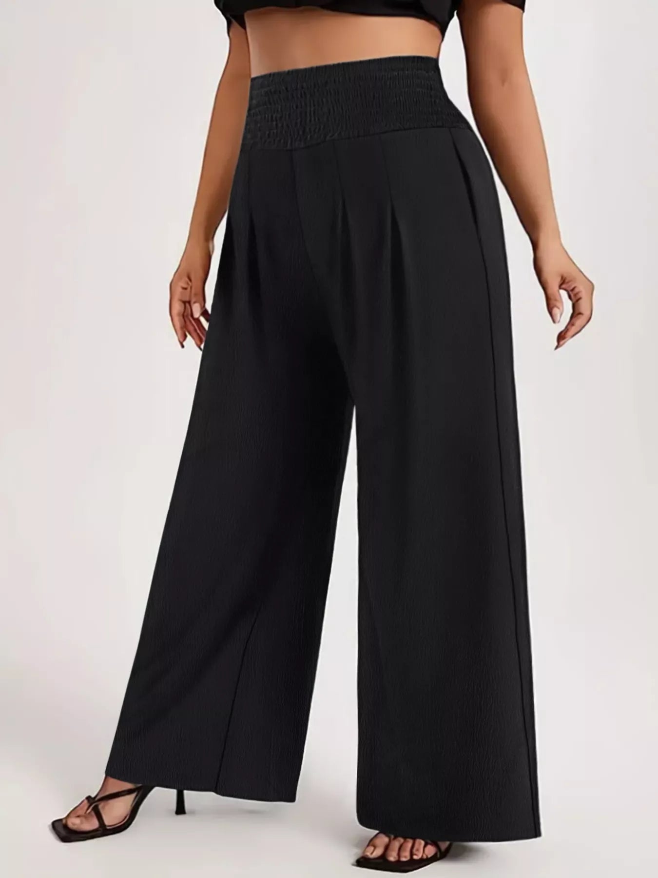 Plus Size High Waist Wide Leg Smocked Waist Pants - Crowned Energy CO.