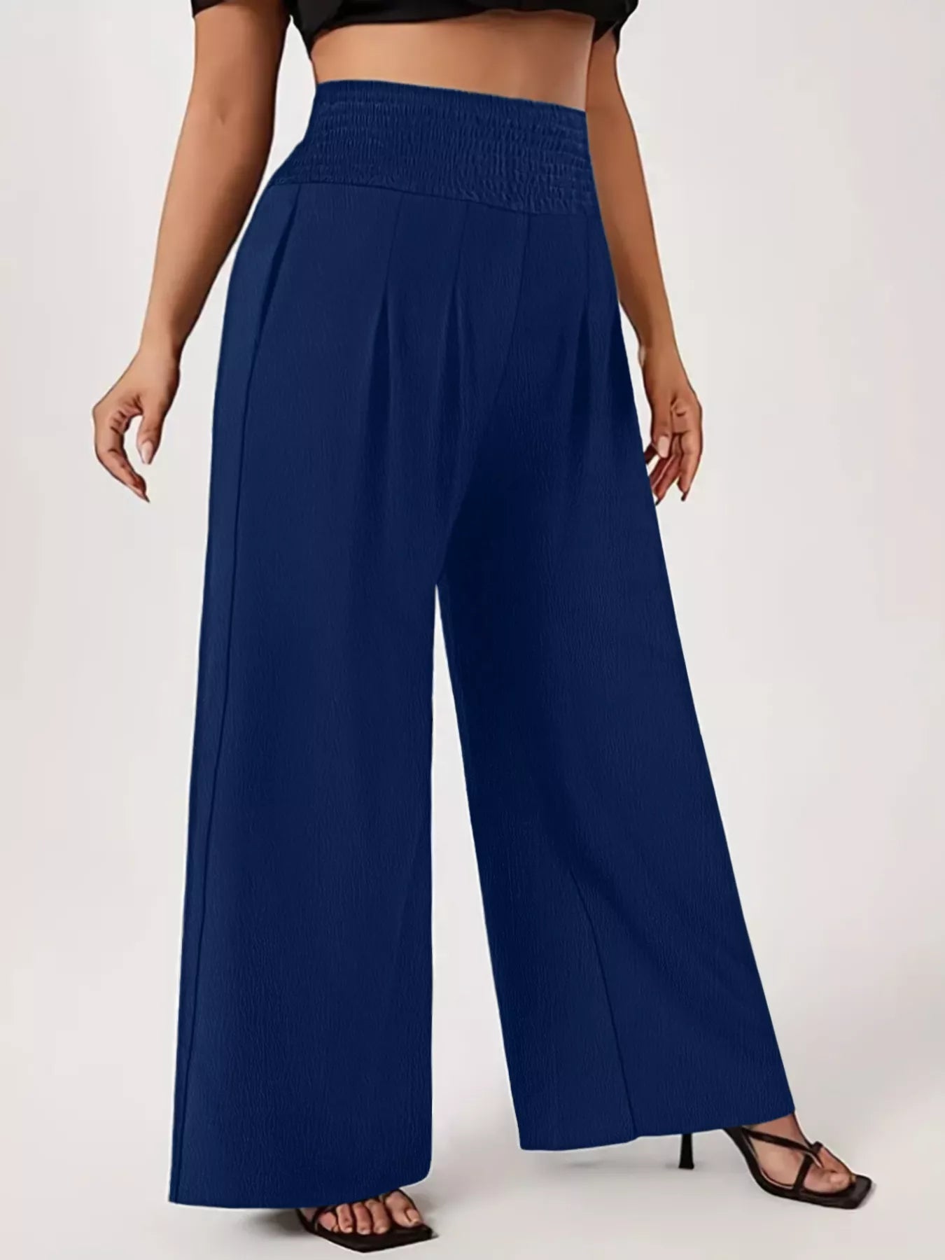 Plus Size High Waist Wide Leg Smocked Waist Pants - Crowned Energy CO.