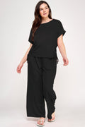 Plus Size Knit Linen Pleated Wide Leg Pants - Crowned Energy CO.