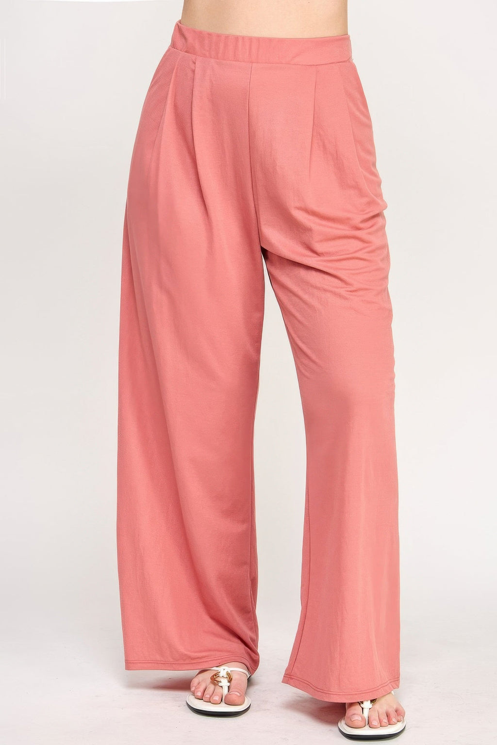 Plus Size Knit Linen Pleated Wide Leg Pants - Crowned Energy CO.