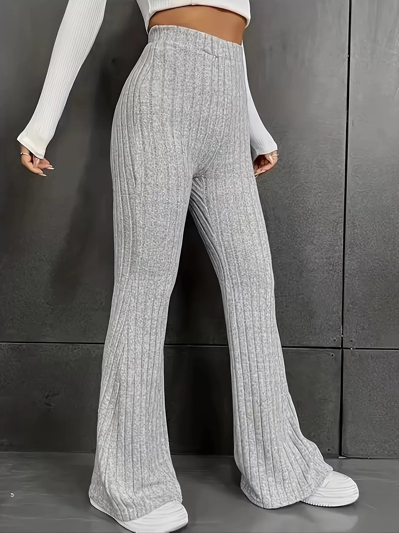 Plus Size Ribbed Knit High Waist Flare Pants - Crowned Energy CO.