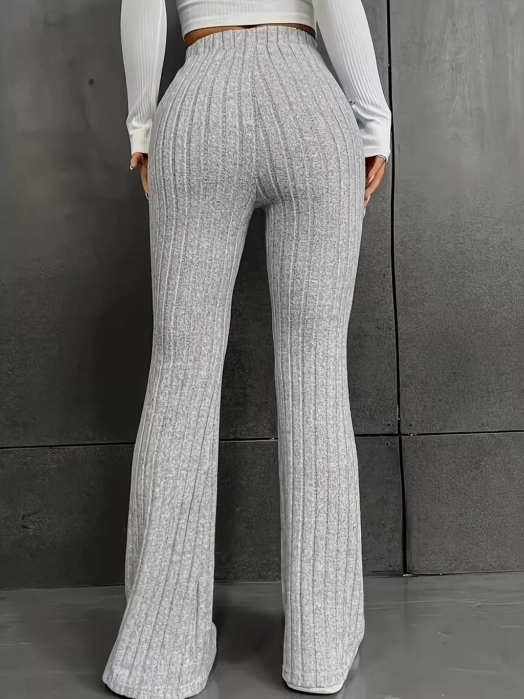 Plus Size Ribbed Knit High Waist Flare Pants - Crowned Energy CO.