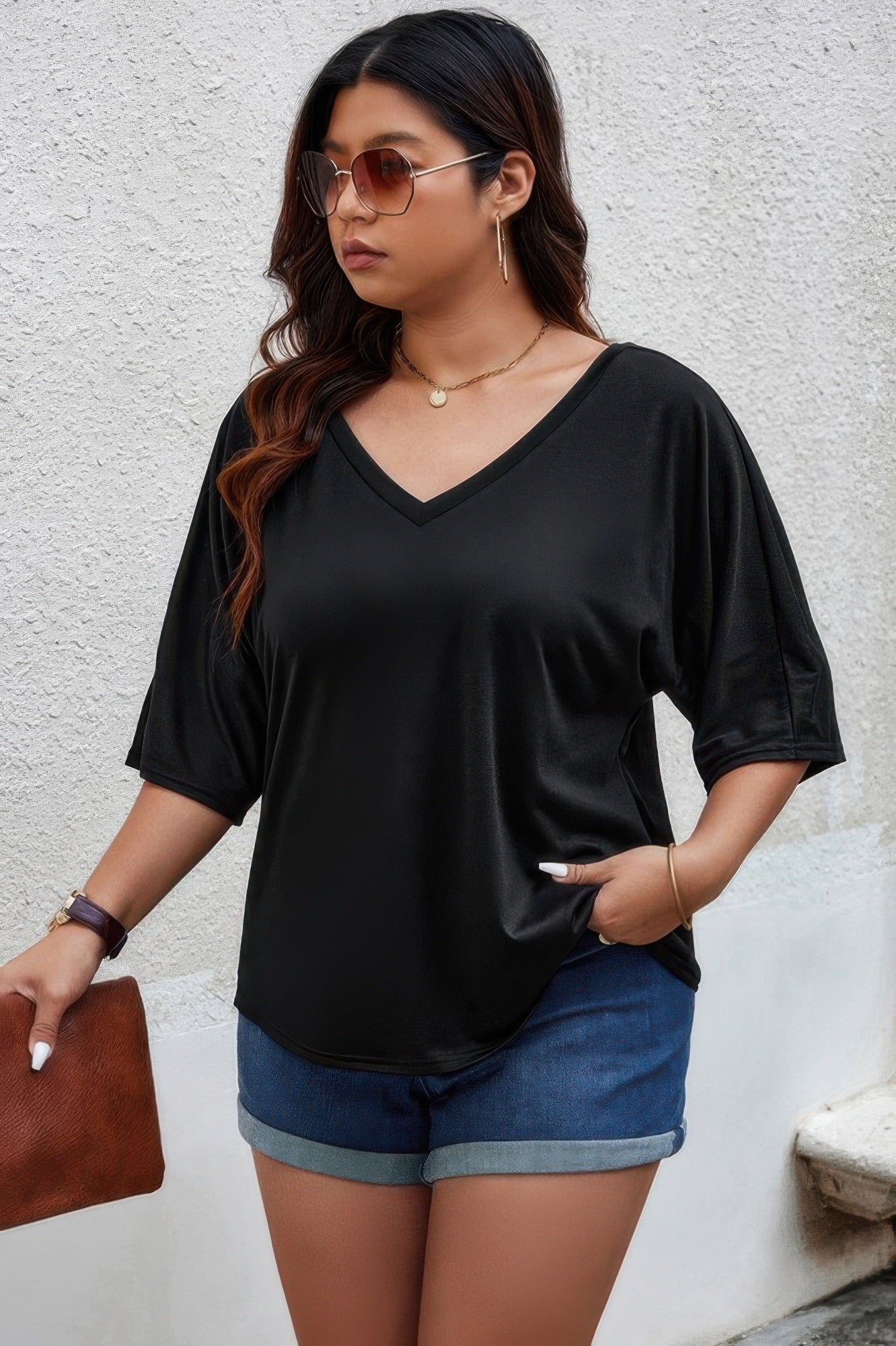 Crowned Energy CO. Black / 0xl CCWHOLESALECLOTHING Shirt Plus Size Solid Drop Shoulder Short Sleeve Shirt