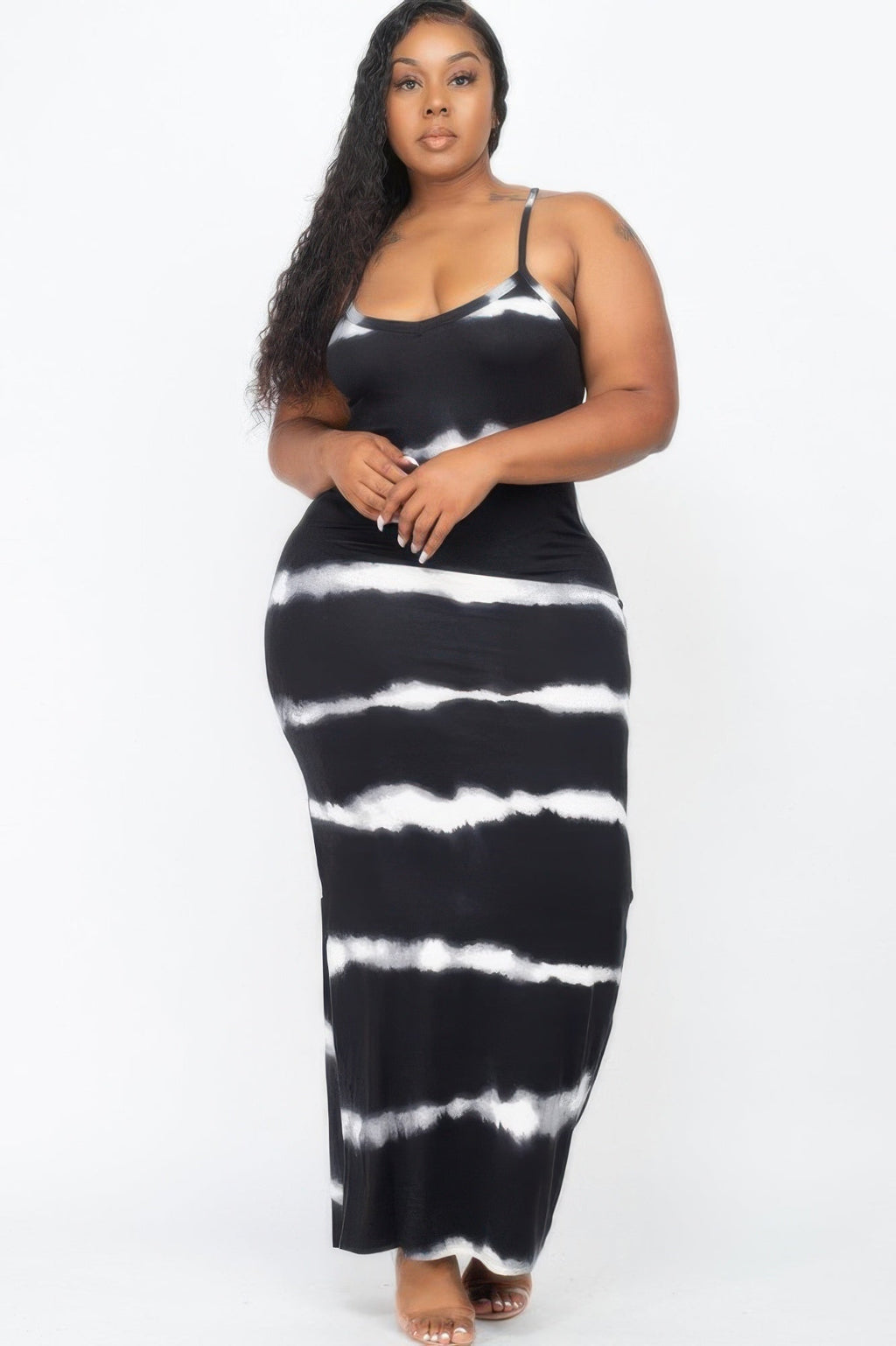 Crowned Energy CO. Print 206 Black / 1XL CCWHOLESALECLOTHING Dresses Plus Size Stripe Tie-dye Printed Maxi Dress