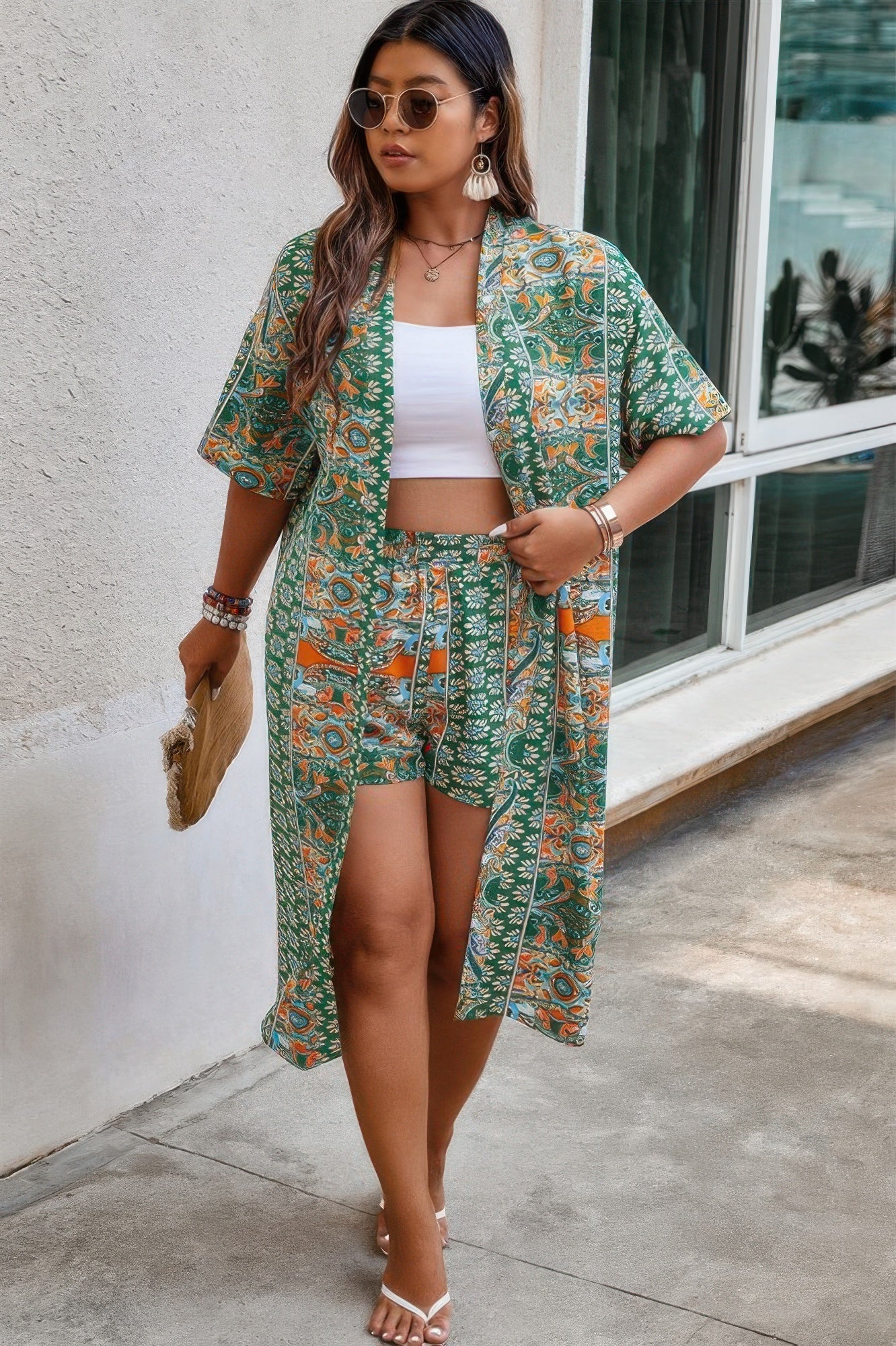 Crowned Energy CO. Green / 0xl CCWHOLESALECLOTHING Plus Size Two Piece Plus Size Two Pieces Printed Elastic Waist Sets