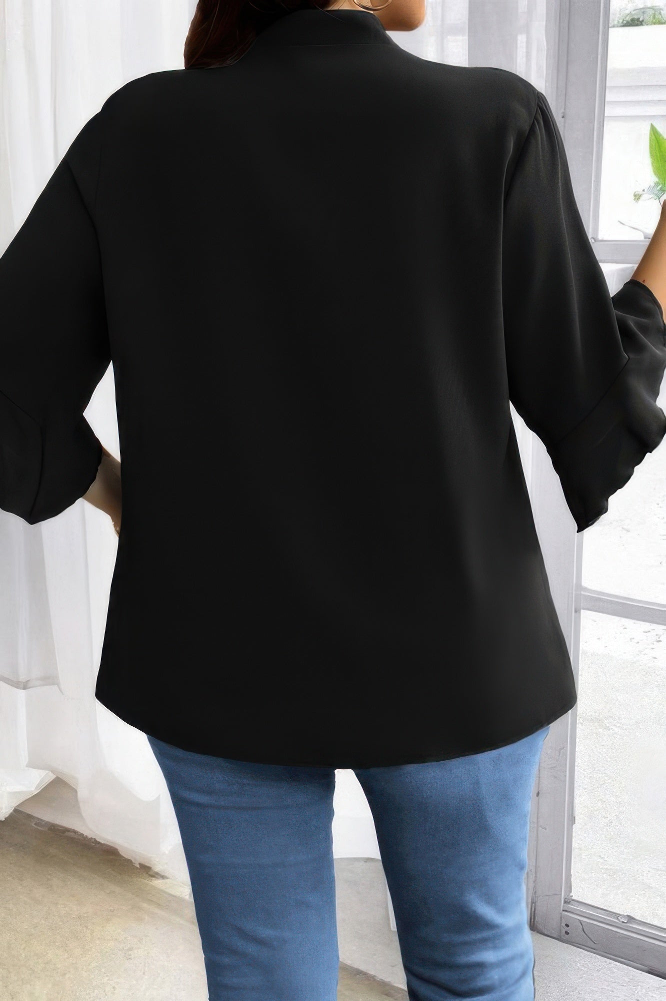 Crowned Energy CO. Black / XL CCWHOLESALECLOTHING Plus Size/Plus Size Tops/Plus Size Blouses & Shirts Plus V Neck Ruffle Half Sleeves Loose Blouse
