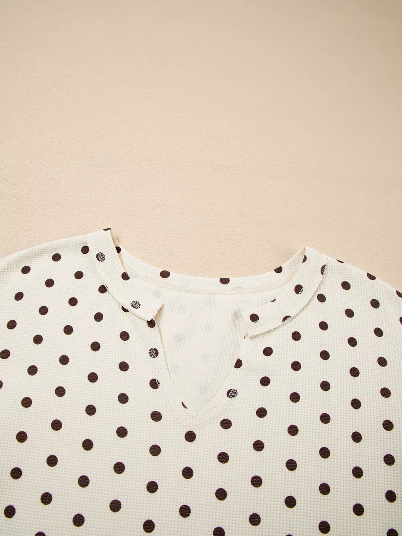 Crowned Energy CO. Dot / S Trendsi Loungewear & Sleepwear/Loungewear Polka Dot Notched Long Sleeve Top and Drawstring Joggers Lounge Set