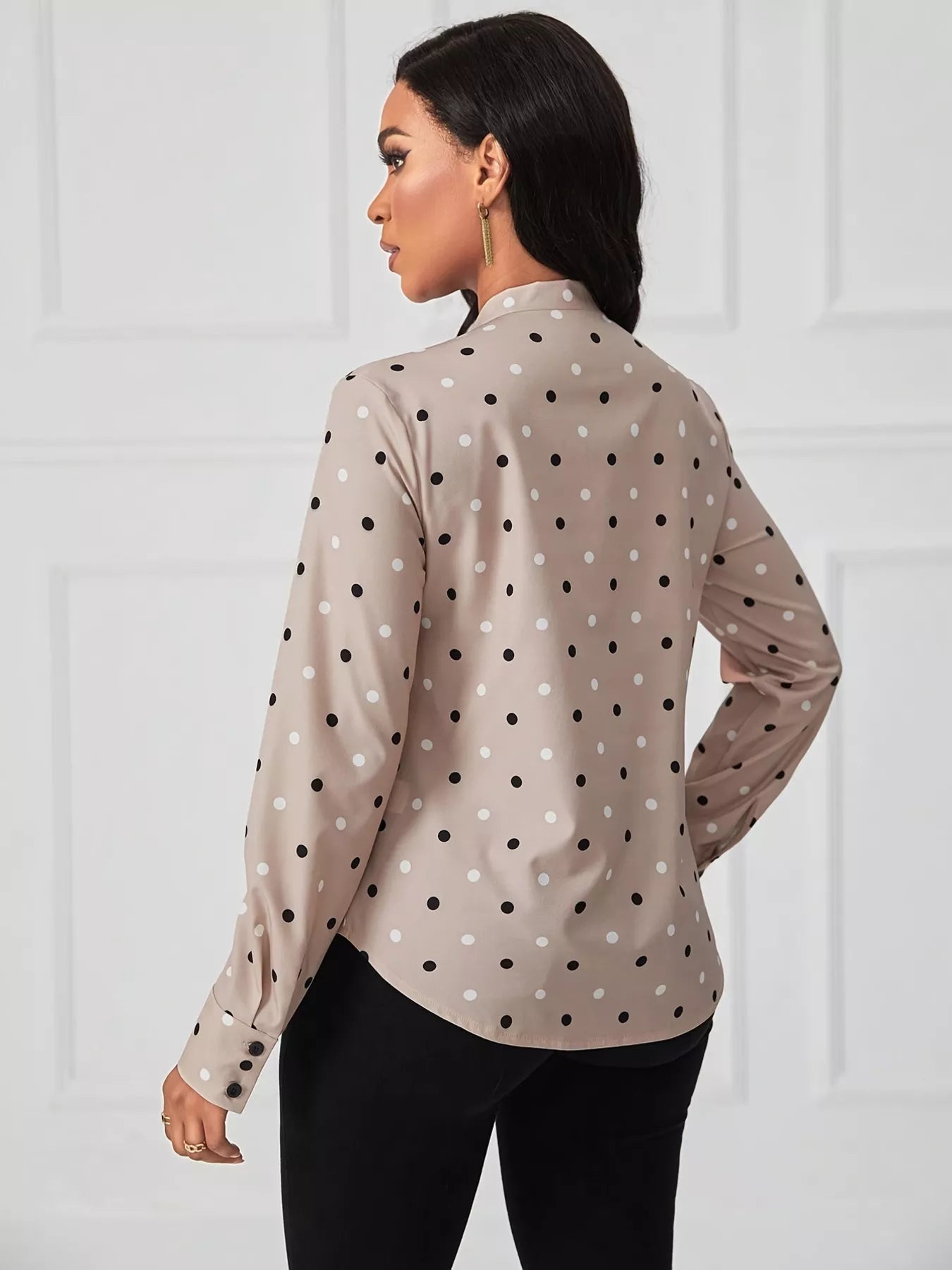 Polka Dot Tie Neck Blouse - Crowned Energy CO.