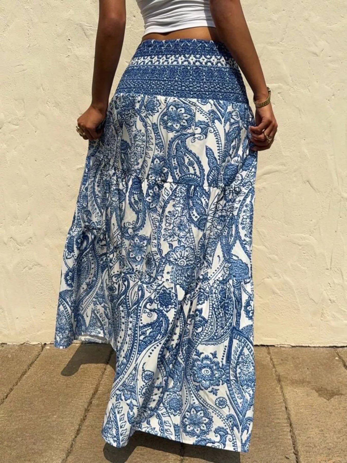 Printed High Waist Maxi Skirt - Crowned Energy CO.
