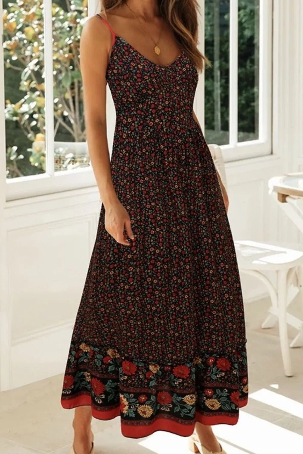 Crowned Energy CO. Deep Red / S Trendsi Dresses Printed Maxi Cami Dress