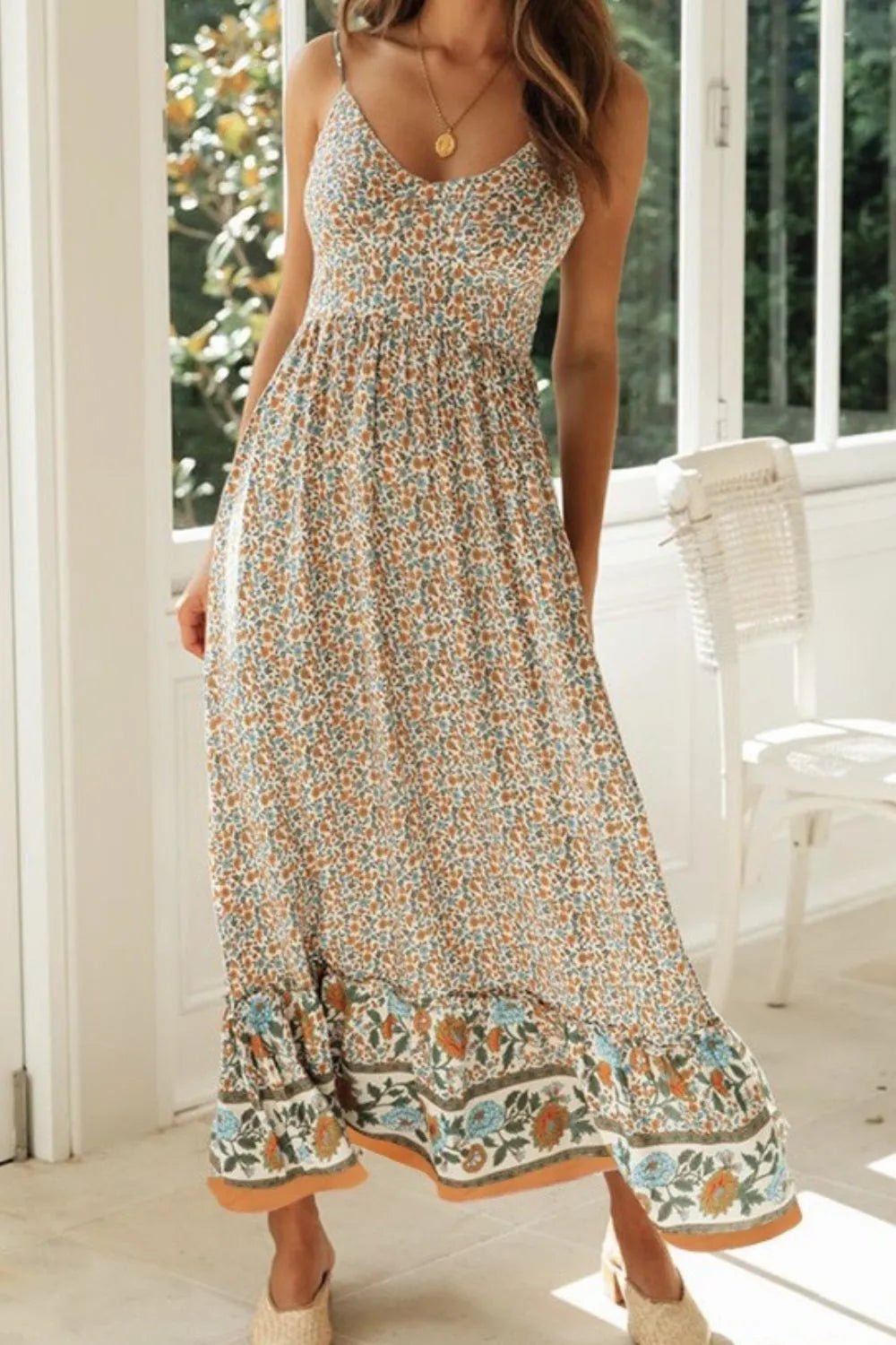 Crowned Energy CO. Tan / S Trendsi Dresses Printed Maxi Cami Dress