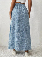 Printed Midi Skirt With Slit – Lightweight Polyester - Crowned Energy CO.