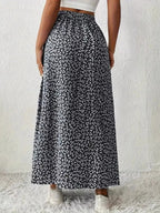 Printed Midi Skirt With Slit – Lightweight Polyester - Crowned Energy CO.