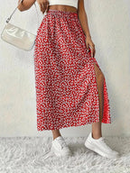 Printed Midi Skirt With Slit – Lightweight Polyester - Crowned Energy CO.