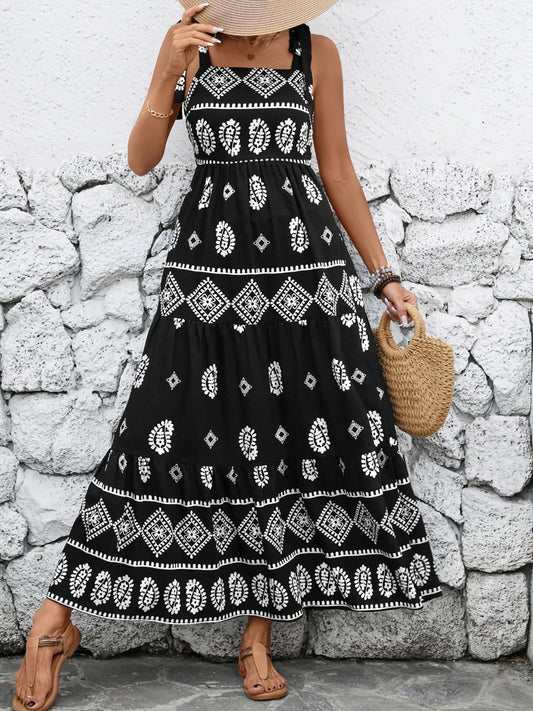 Crowned Energy CO. Black / S Trendsi Dresses Printed Square Neck Maxi Cami Dress