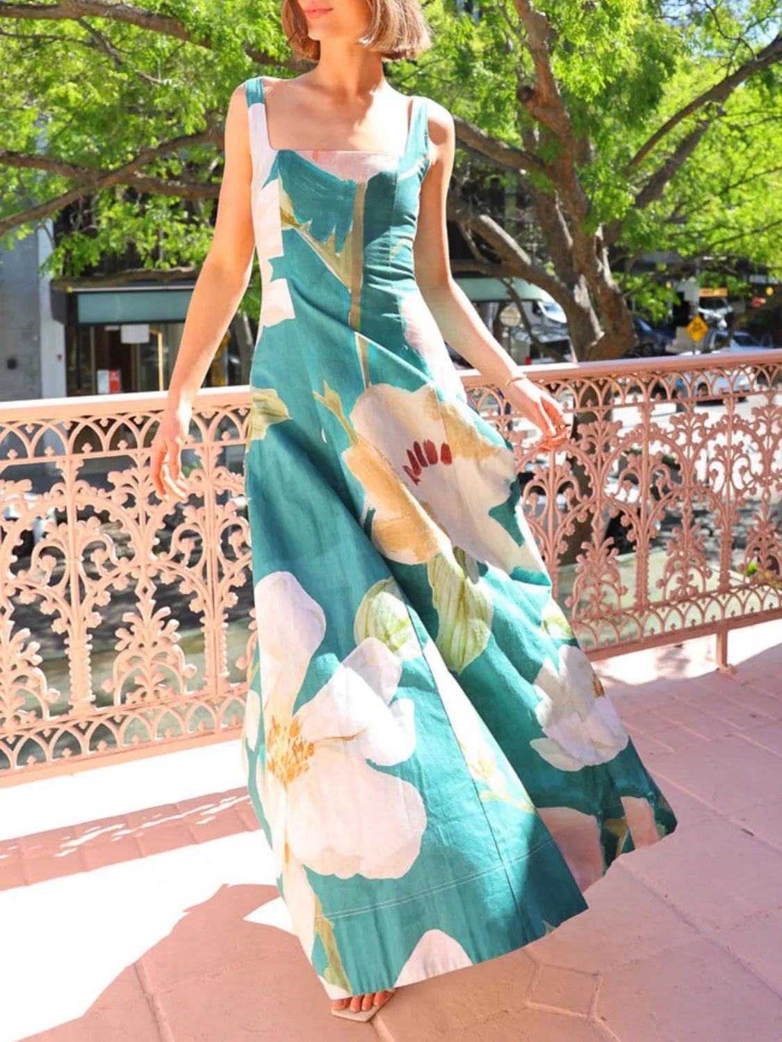 Printed Square Neck Maxi Dress - Crowned Energy CO.