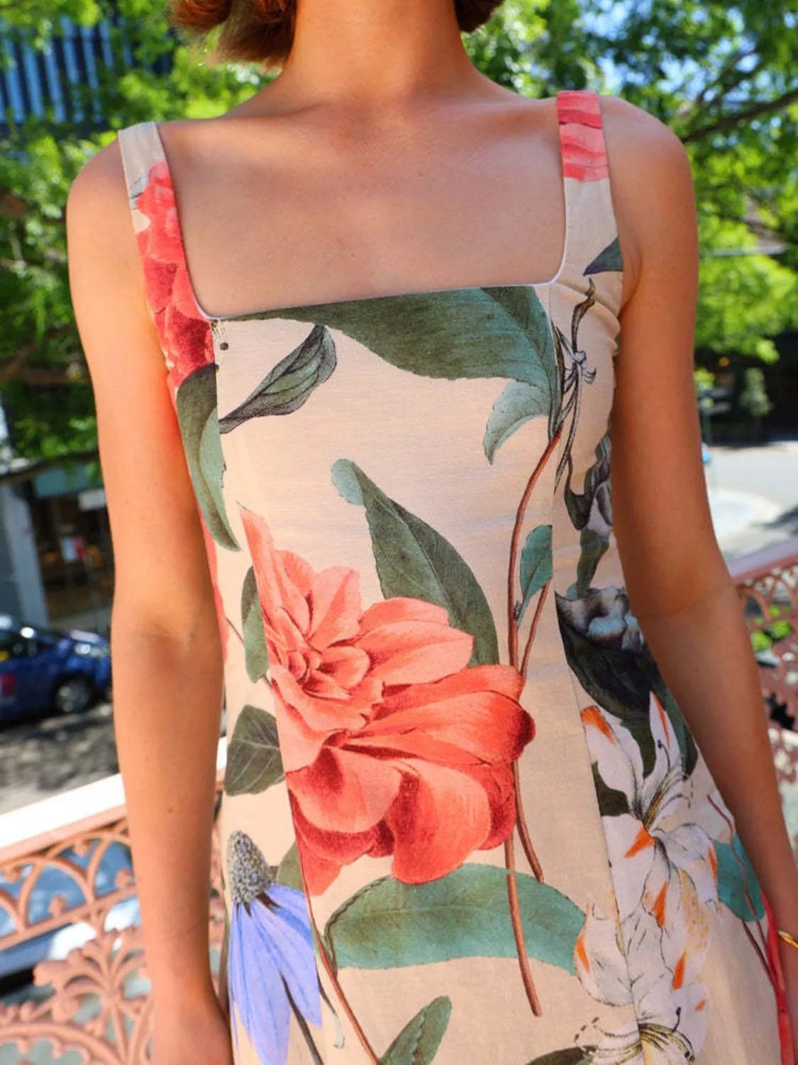 Printed Square Neck Maxi Dress - Crowned Energy CO.