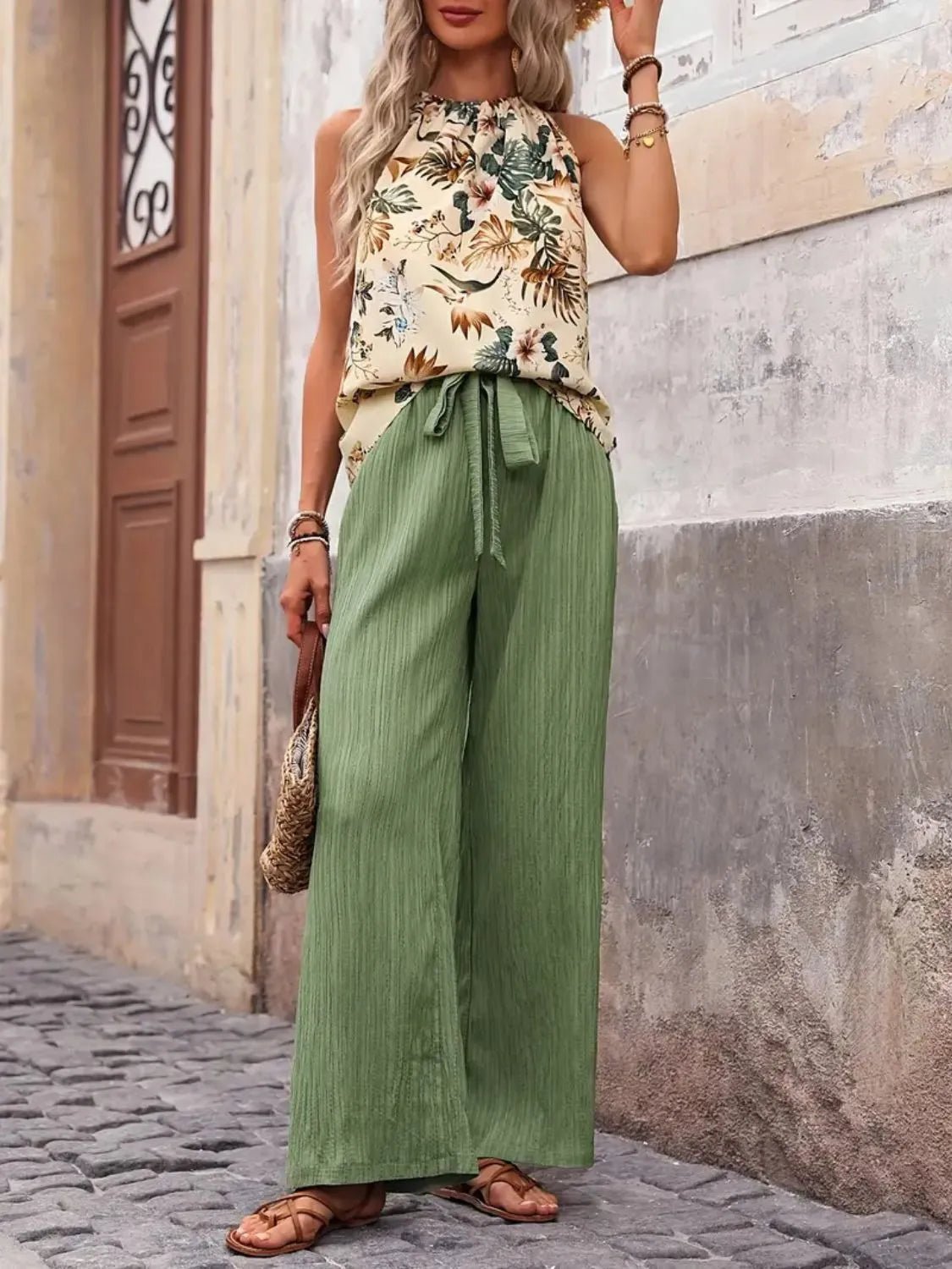 Printed Tank Top and Wide Leg Pants Set - Goddess Vibes