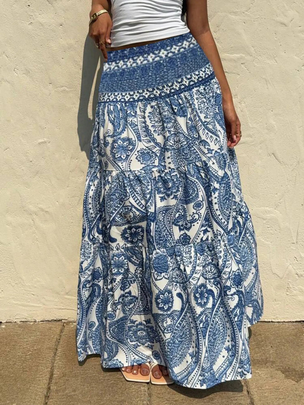Printed Tiered Maxi Skirt - Crowned Energy CO.
