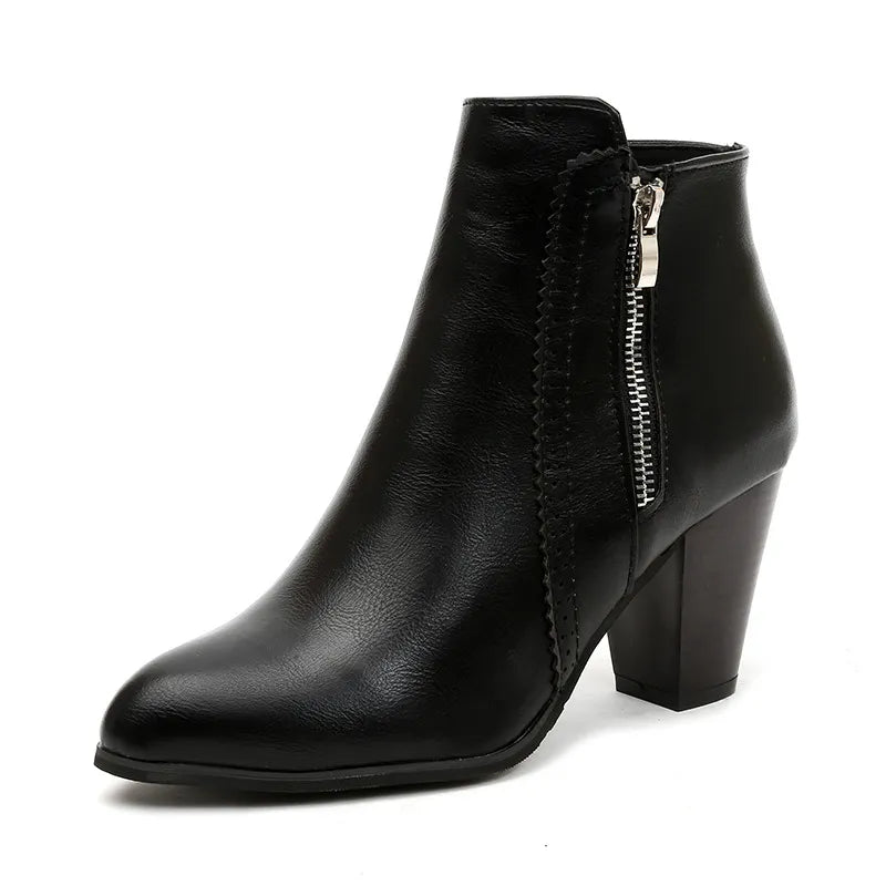 PU Leather Block Heel Boots - Crowned Energy CO.