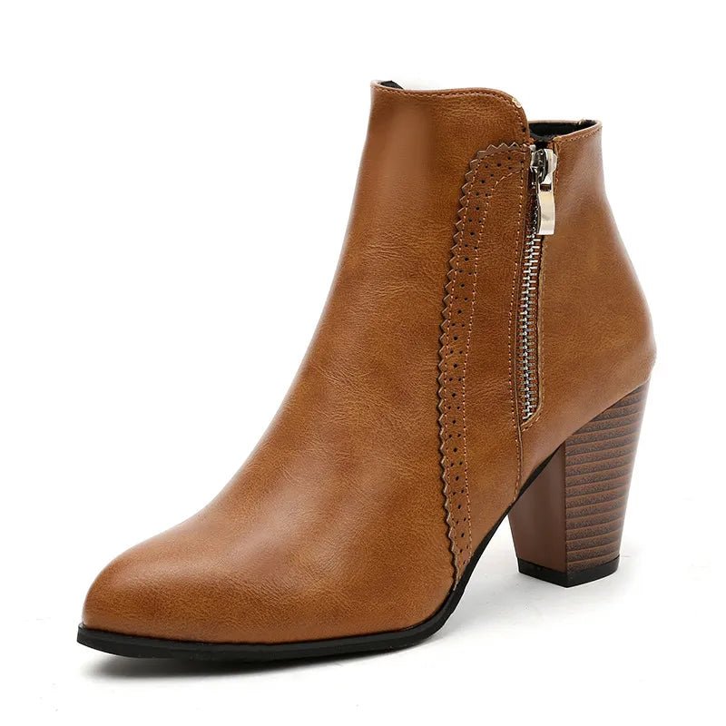 PU Leather Block Heel Boots - Crowned Energy CO.