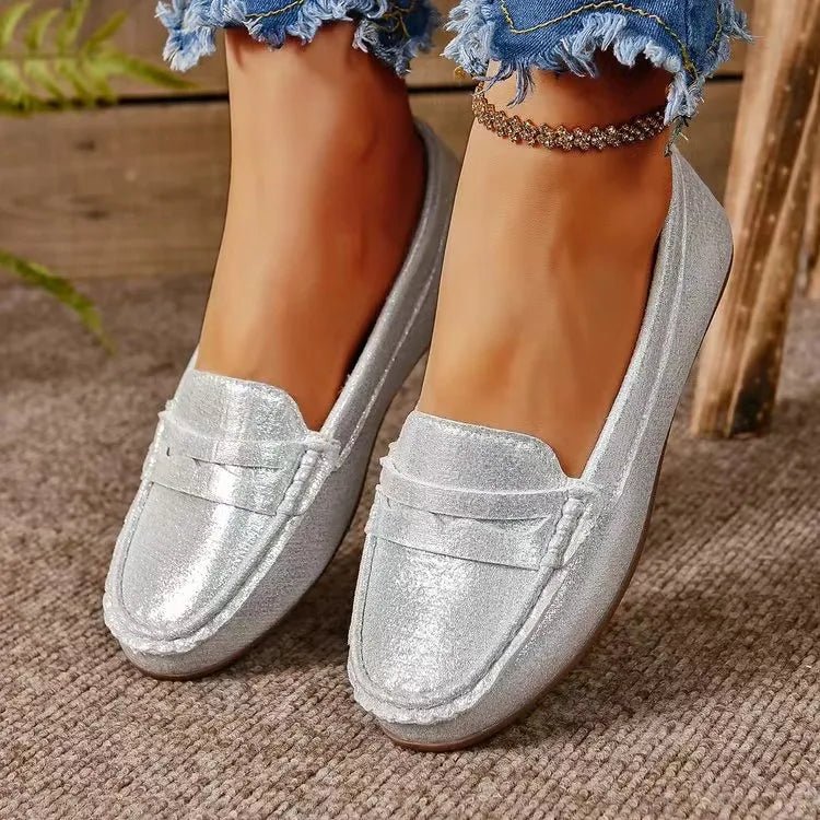 PU Leather Round Toe Flat Slip - Ons - Crowned Energy CO.