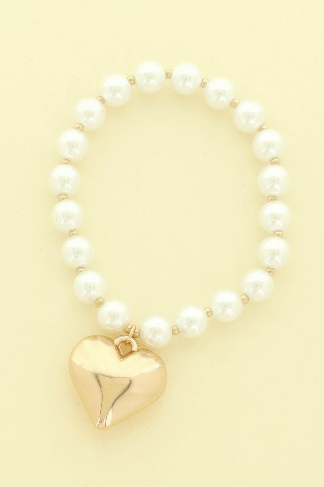 Crowned Energy CO. Gold.Gd SOMETHING SPECIAL LA BRACELET Puff Heart Charm Pearl Bracelet