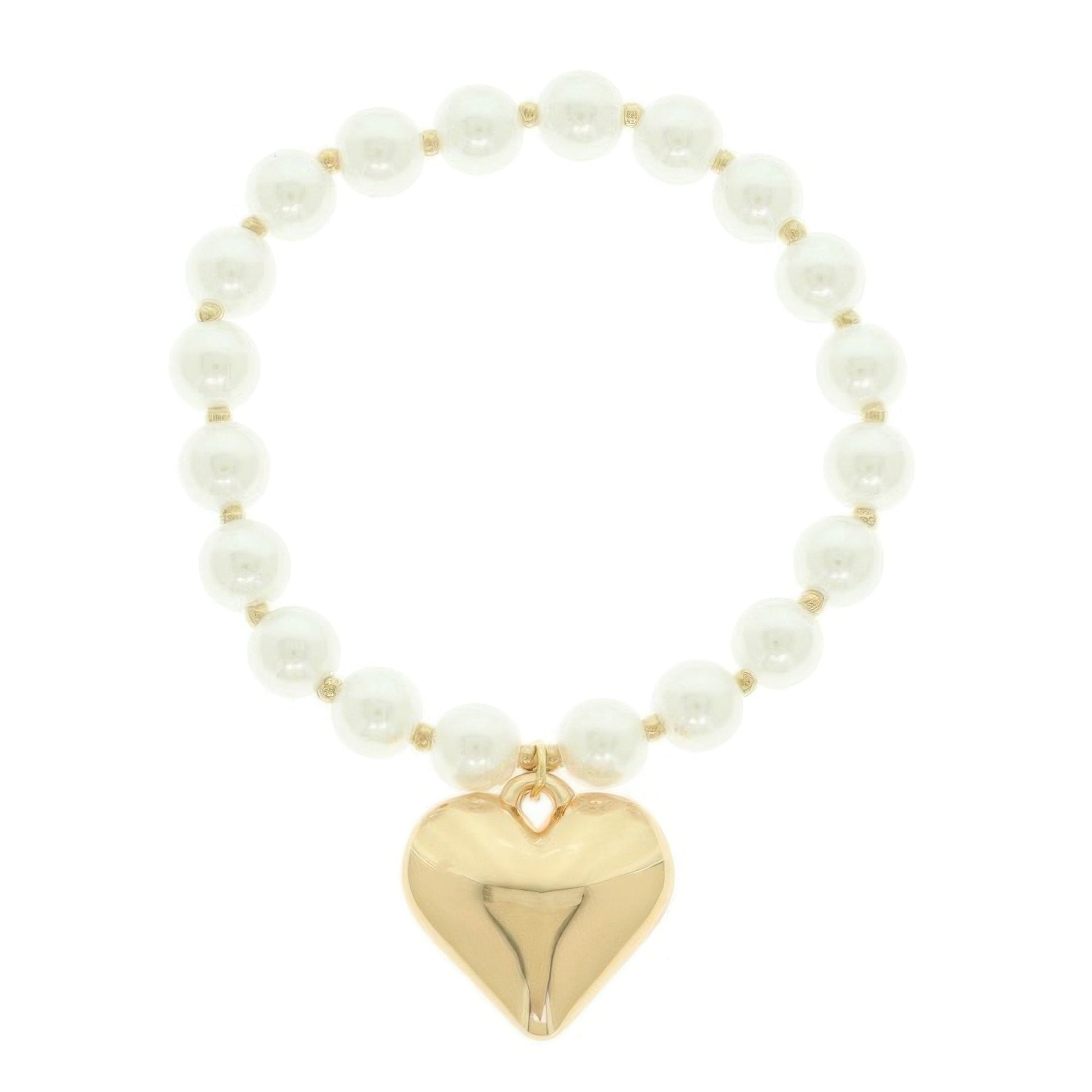 Crowned Energy CO. Gold.Gd SOMETHING SPECIAL LA BRACELET Puff Heart Charm Pearl Bracelet