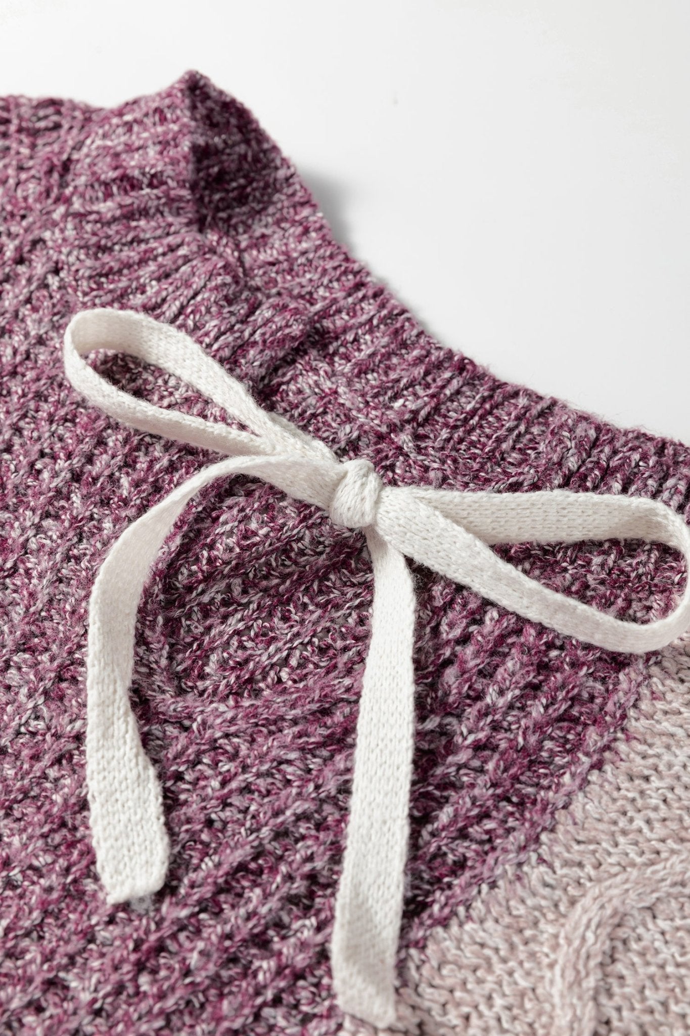 Purple Color Block Patchwork Knotted Back Loose Fit Sweater - Crowned Energy CO.