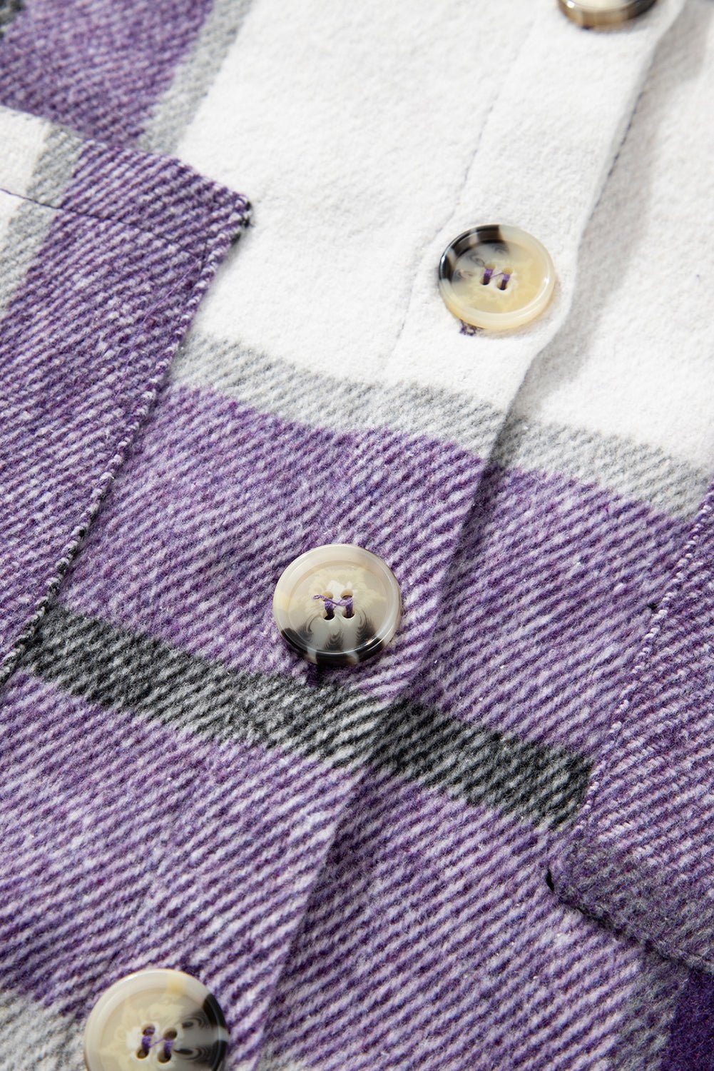 Crowned Energy CO. Purple / S / 95%Polyester+5%Spandex Dear-Lover Dropshipping Outerwear/Plaid Shackets Purple Plaid Color Block Buttoned Long Sleeve Jacket with Pocket