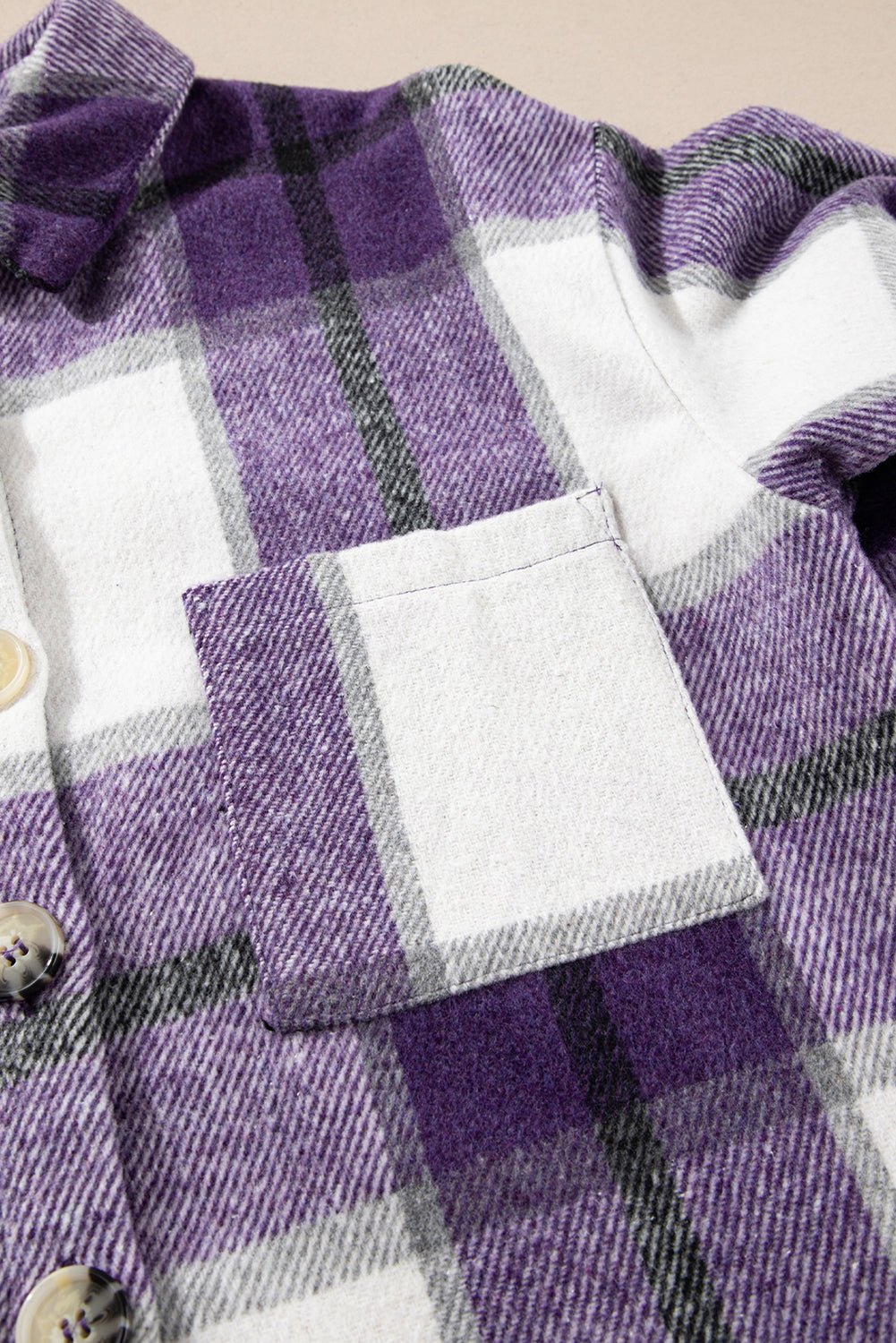 Crowned Energy CO. Purple / S / 95%Polyester+5%Spandex Dear-Lover Dropshipping Outerwear/Plaid Shackets Purple Plaid Color Block Buttoned Long Sleeve Jacket with Pocket