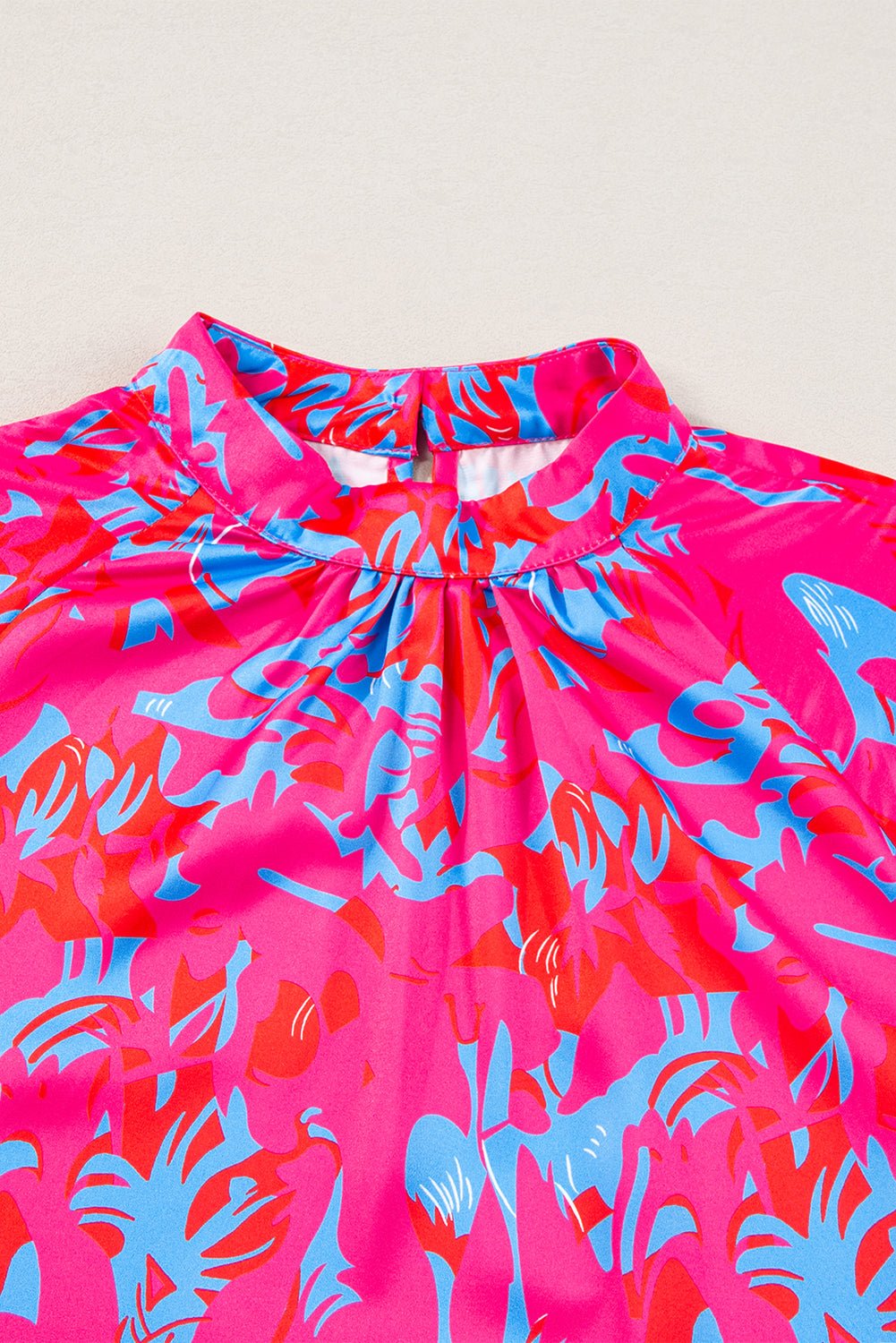 Crowned Energy CO. Purple / S / 100%Polyester Dear-Lover Dropshipping Tops/Blouses & Shirts Purple Printed Bubble Sleeve Mock Neck Blouse