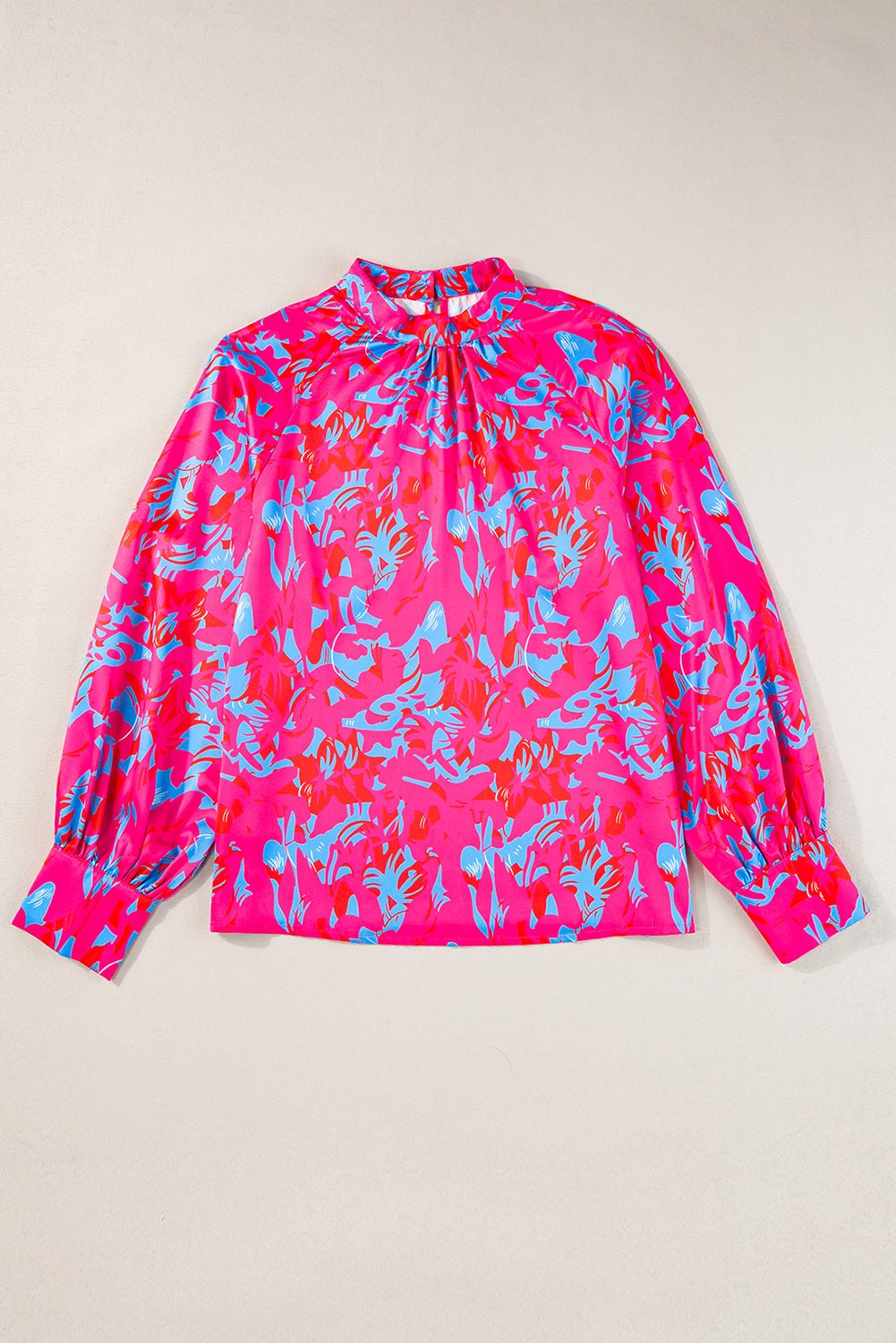 Crowned Energy CO. Purple / S / 100%Polyester Dear-Lover Dropshipping Tops/Blouses & Shirts Purple Printed Bubble Sleeve Mock Neck Blouse