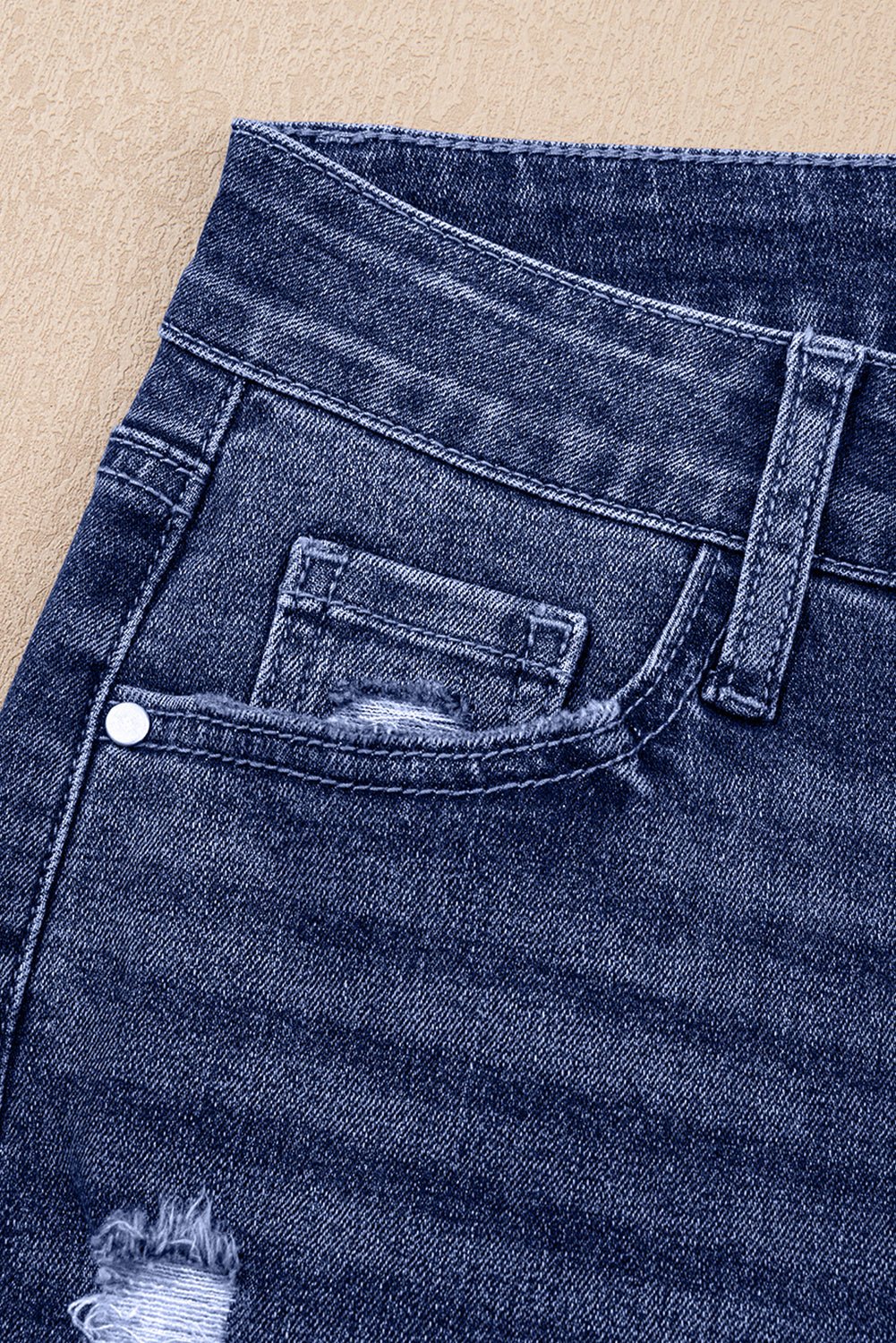 Crowned Energy CO. Real Teal / 4 / 71.5%Cotton+25%Polyester+2%Viscose+1.5%Elastane Dear-Lover Dropshipping Bottoms/Jeans Real Teal Folded Cuffs Distressed Straight High Waist Jeans