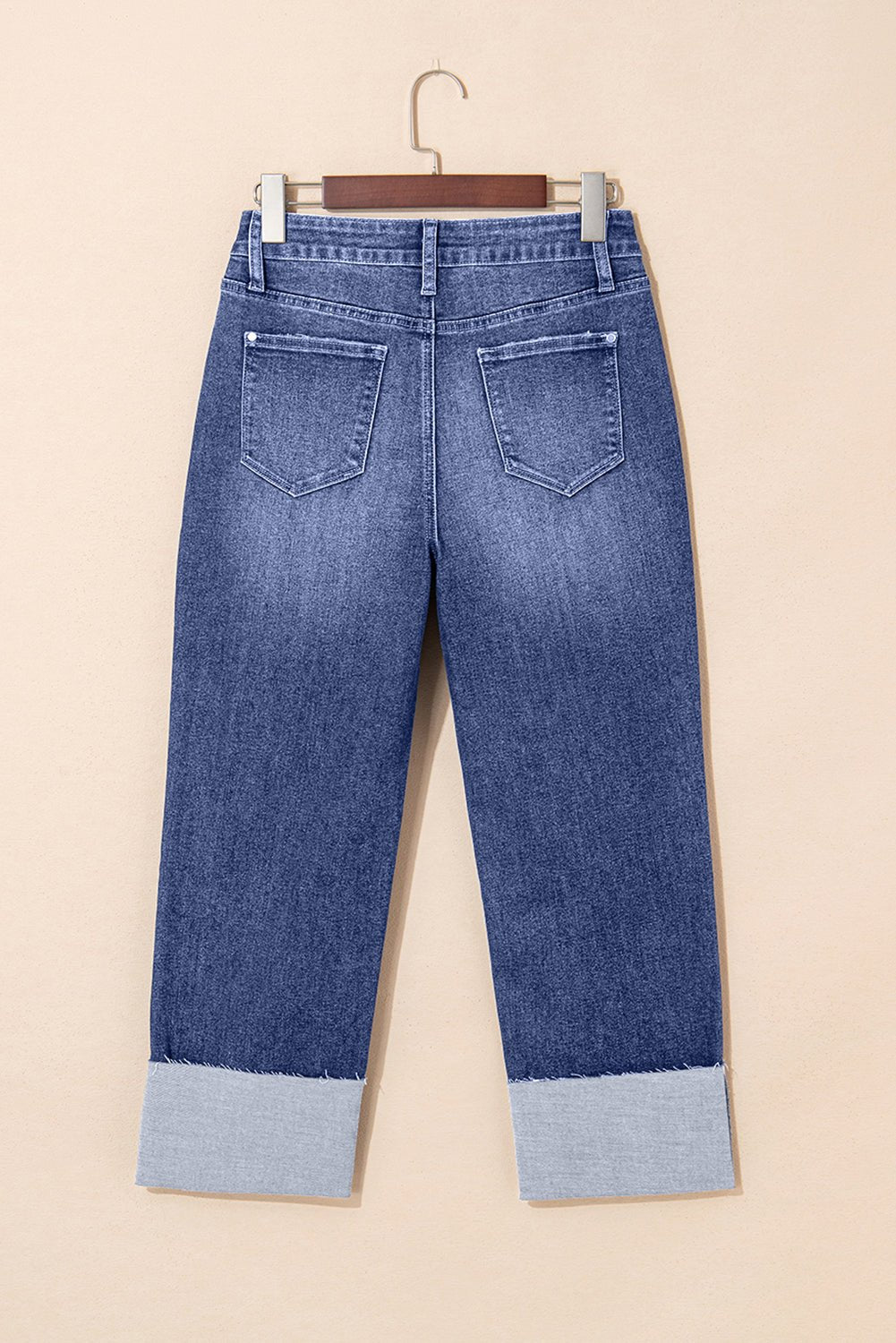 Crowned Energy CO. Real Teal / 4 / 71.5%Cotton+25%Polyester+2%Viscose+1.5%Elastane Dear-Lover Dropshipping Bottoms/Jeans Real Teal Folded Cuffs Distressed Straight High Waist Jeans