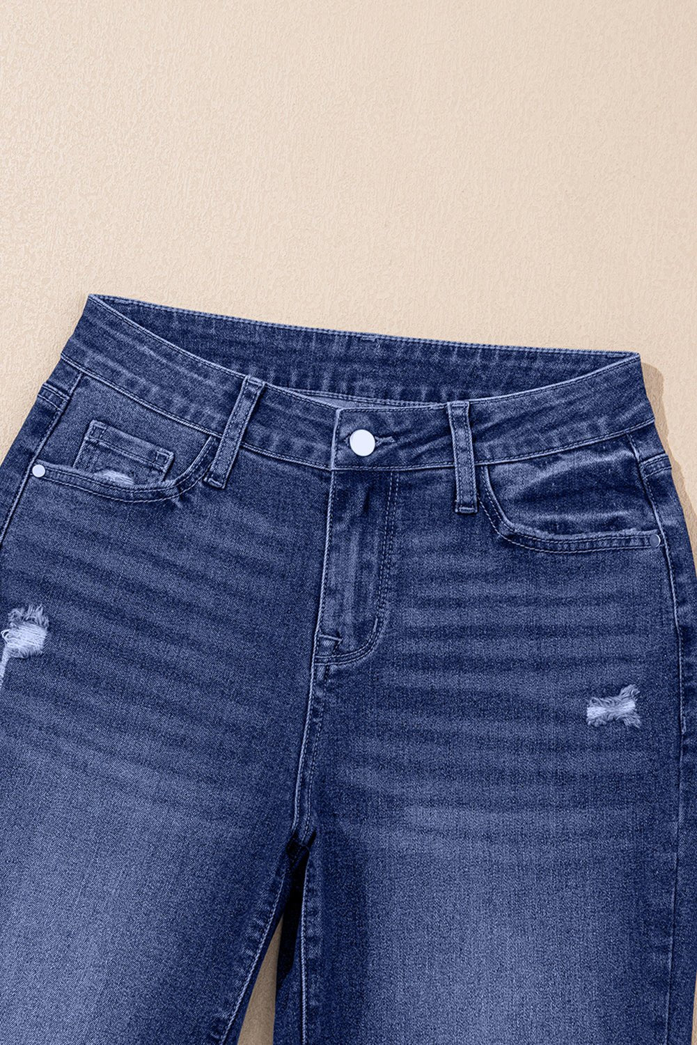 Crowned Energy CO. Real Teal / 4 / 71.5%Cotton+25%Polyester+2%Viscose+1.5%Elastane Dear-Lover Dropshipping Bottoms/Jeans Real Teal Folded Cuffs Distressed Straight High Waist Jeans
